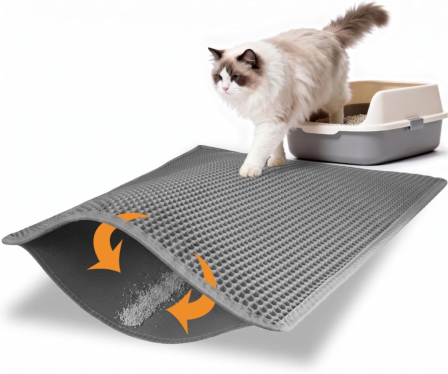 Pieviev Litter Box Mat, Double-Layer Urineproof Design, 30″ x 24″ Gray