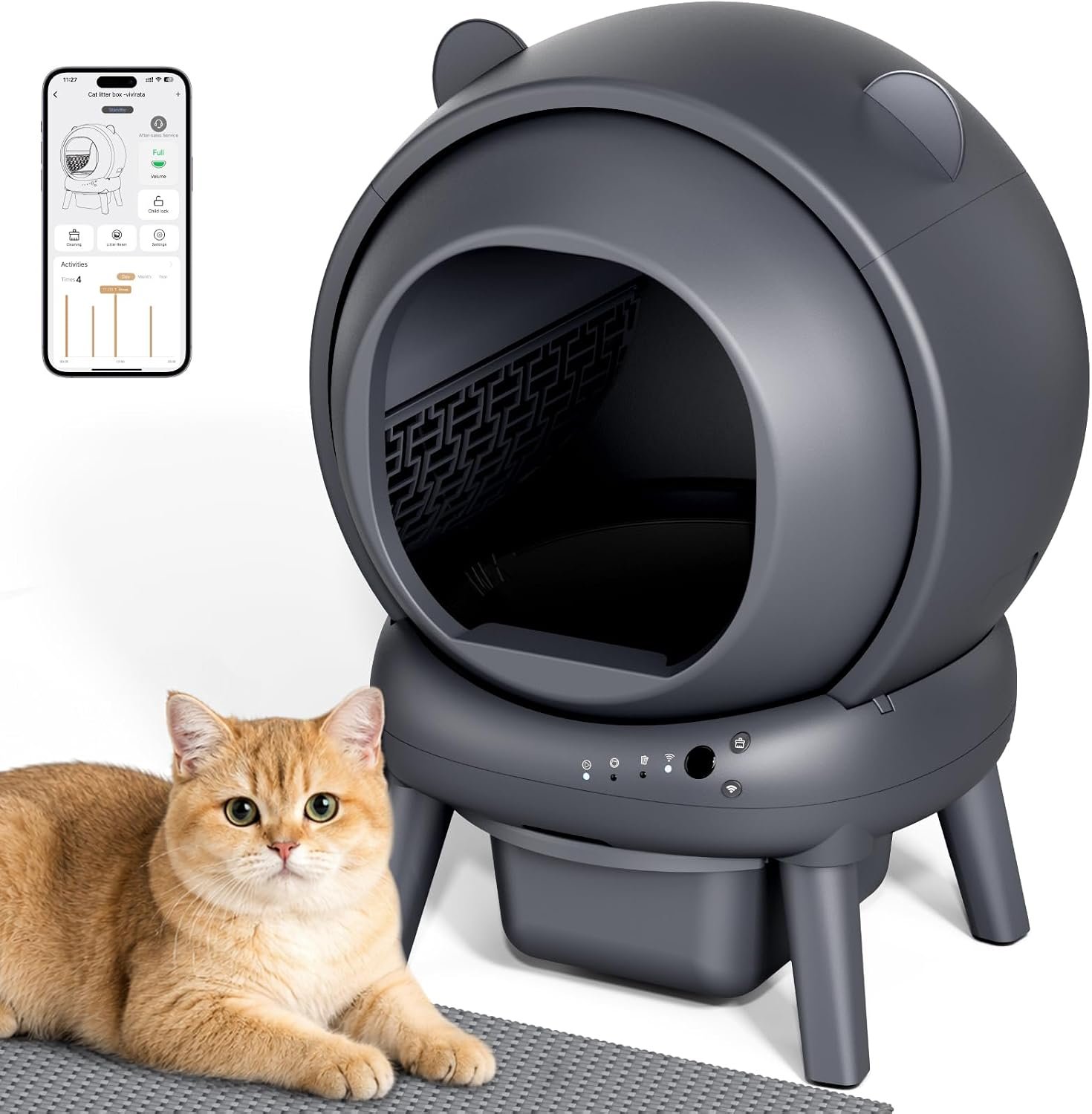 Self Cleaning Litter Box, Dual Safety Sensors, App Control, Gray