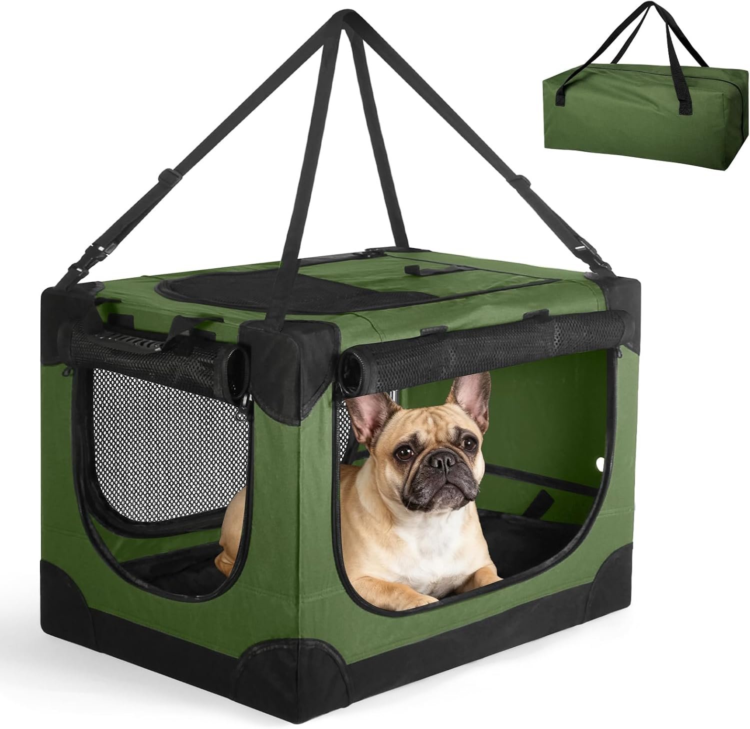 24 Inch Collapsible Soft Dog Crate for Small Dogs, Travel Dog Crate Green