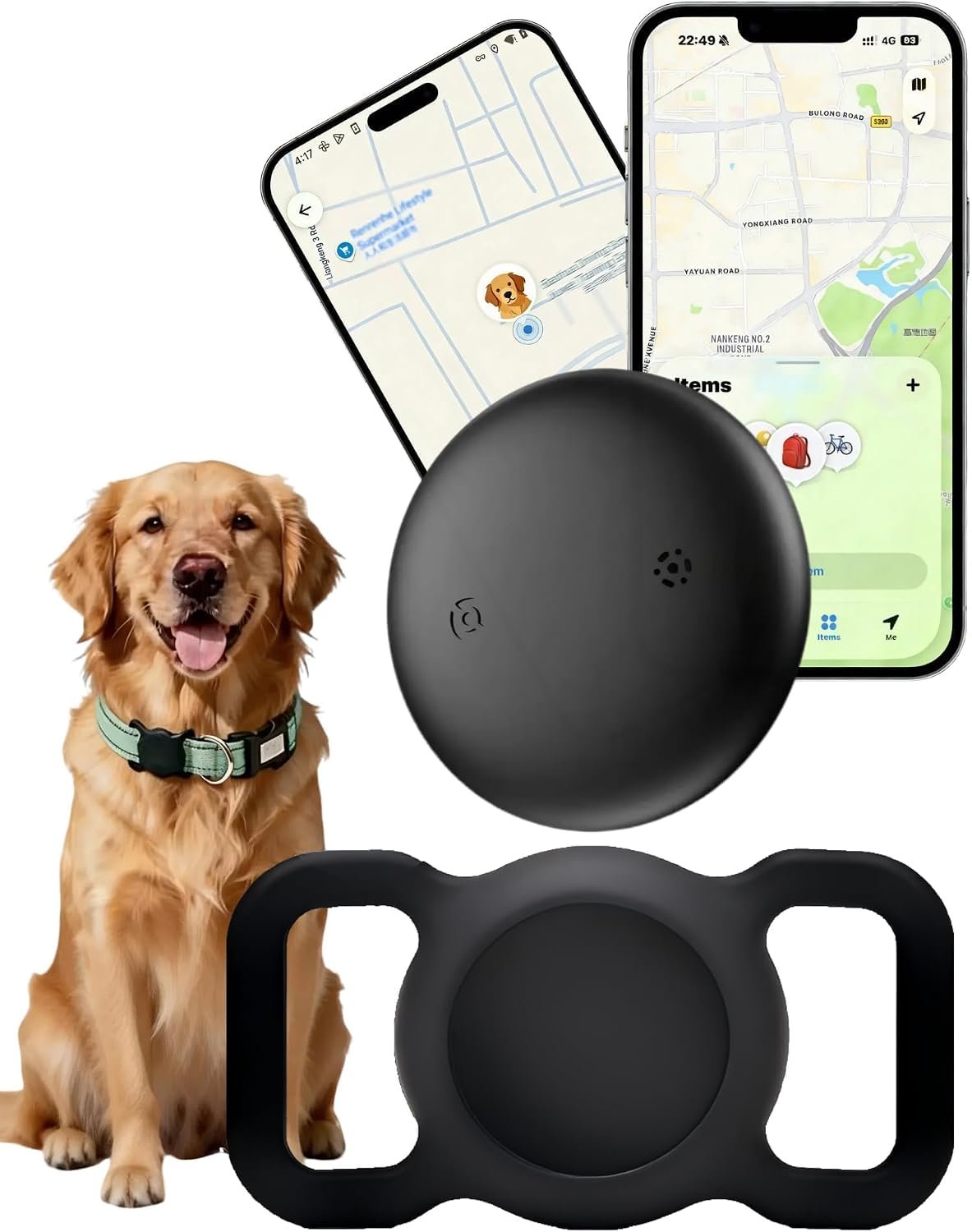 GPS Tracker for Dogs (iOS & Android), Smart Activity Real-Time Tracking | No Subscription Bluetooth Smart Finder Tag Works with Google Find Hub & Apple Find my App, Anti-Lost for Pet Items Black