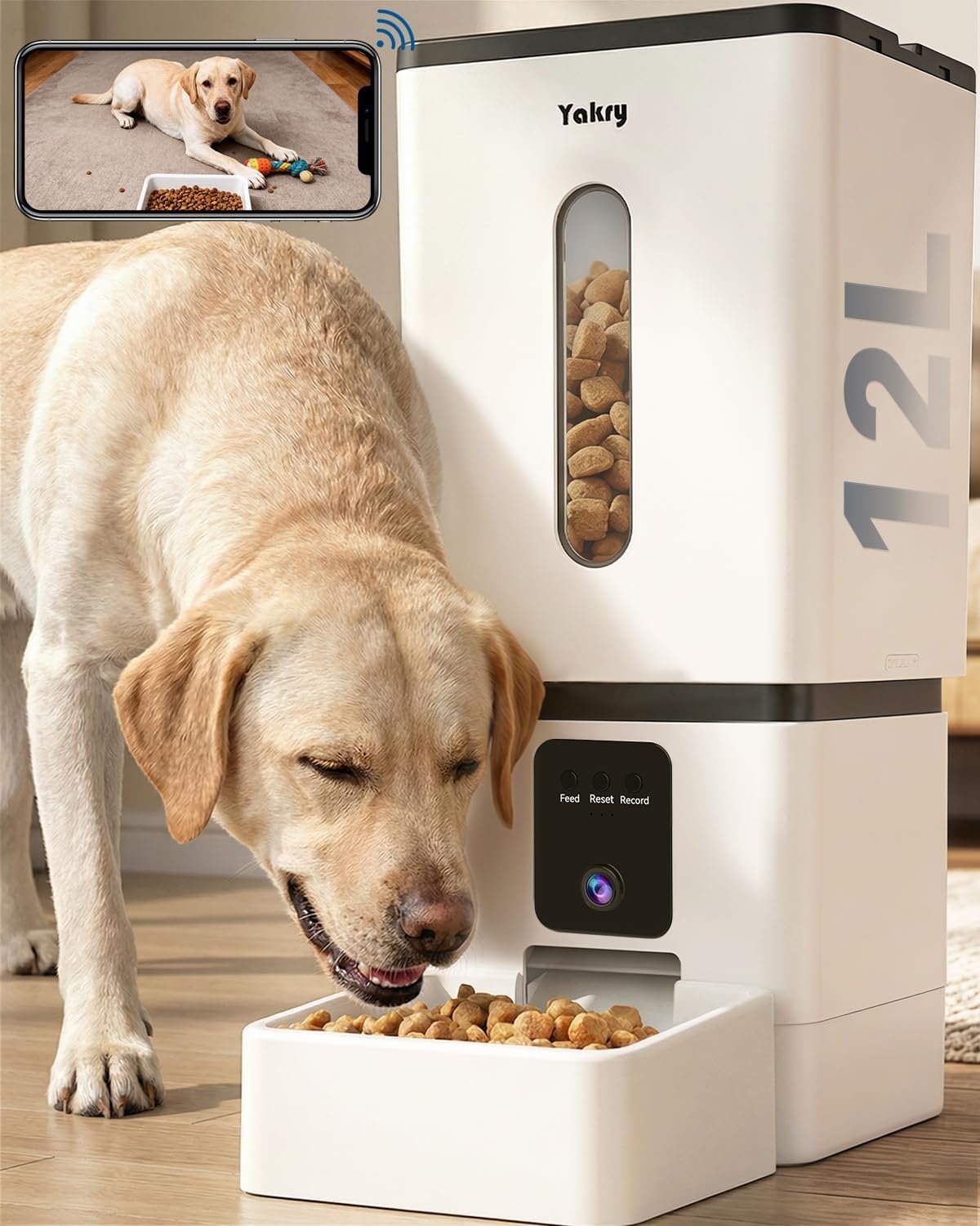 Automatic Dog Feeder Large Breed: 12L/50 Cup Capacity for Kibble up to 20mm