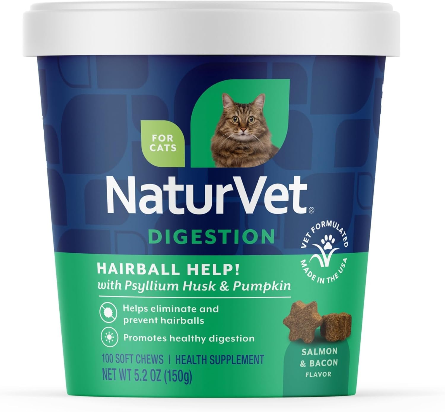 NaturVet – Hairball Aid Supplement for Cats – Plus Pumpkin – 100 Soft Chews