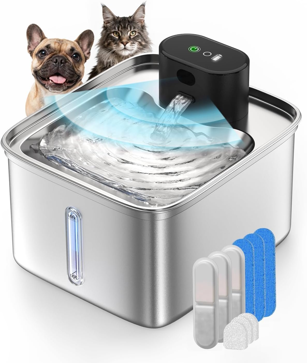 Cordless Cat Water Fountain Stainless Steel with 5000mAh Battery