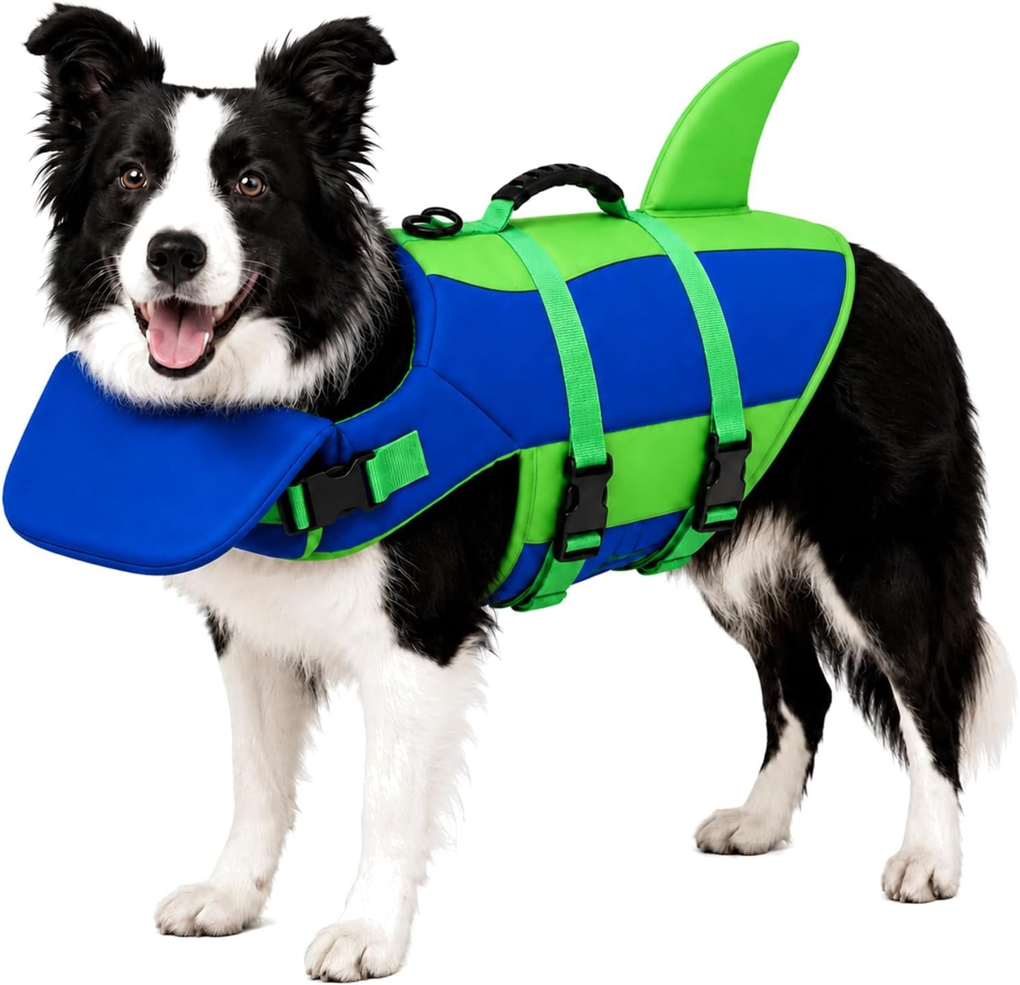 Dog Life Jacket with Chin Float, Shark Vest for Swimming, Rescue Handle