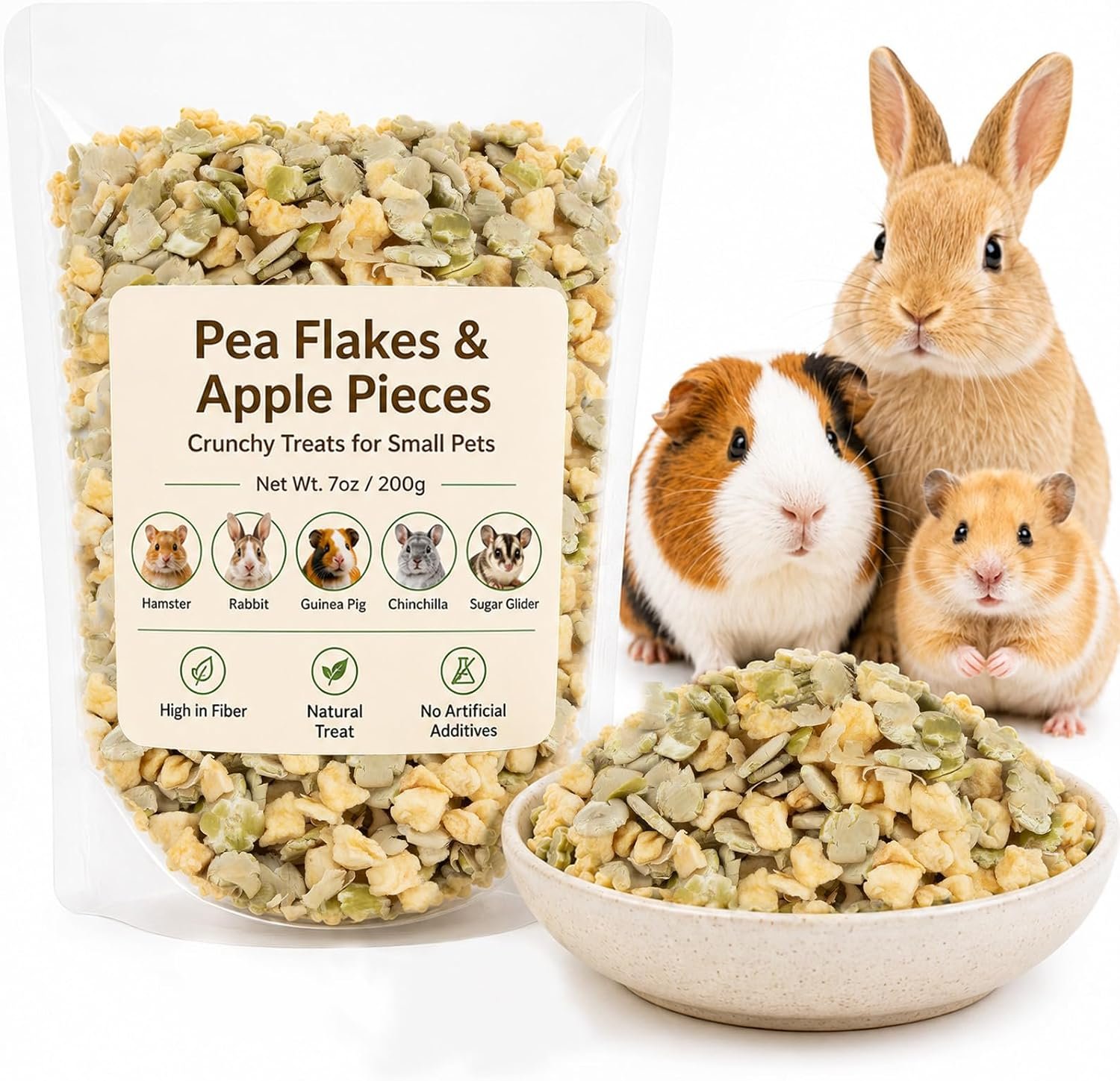 Sukh 7oz Pea Flakes & Apple Natural Small Animal Treats Guinea Pig Treats