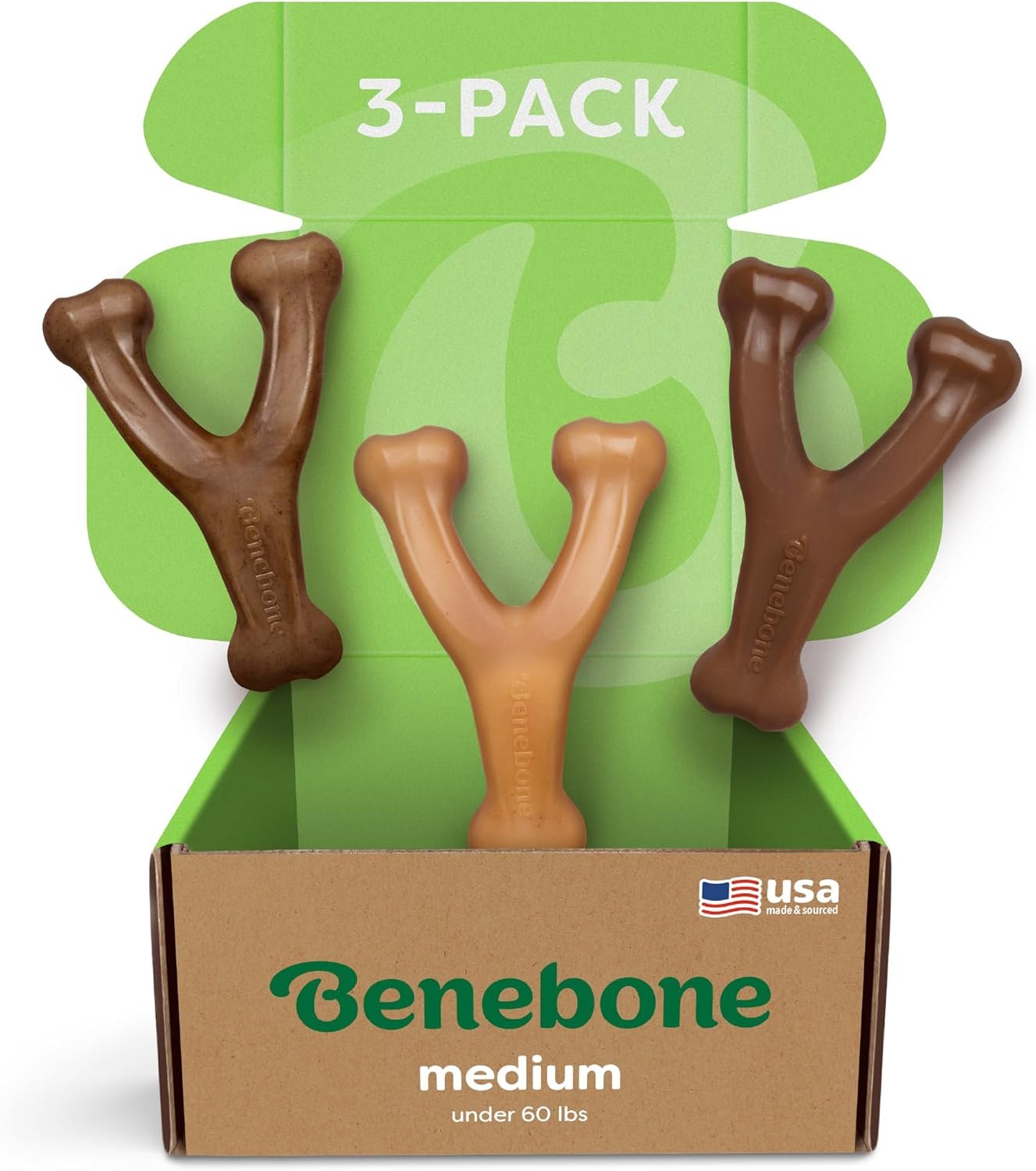 Benebone 3-Pack Wishbone Dog Chew Toy for Aggressive Chewers, Medium