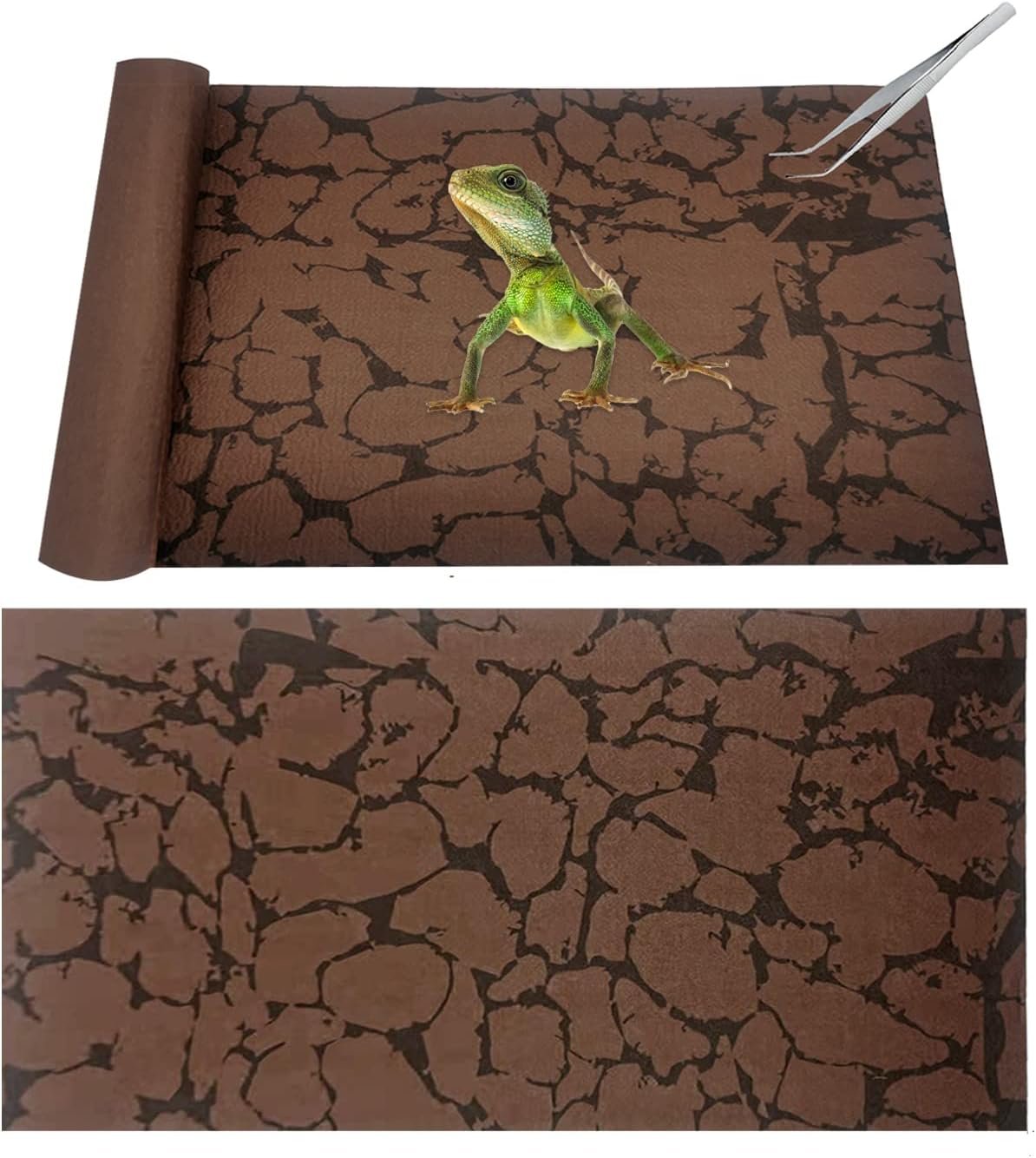 Tfwadmx Reptile Carpet Sand Mat for Bearded Dragon Terrarium Substrate Liner Brown Reversible Lizard Bedding Mats for Cage Leopard Gecko Tortoise Turtle Snake Chameleon with Tweezer 20″x 39″(2 Pcs)