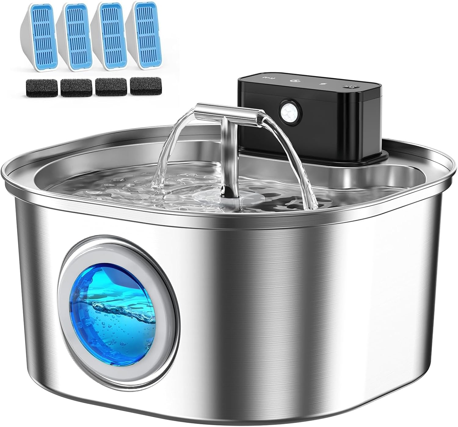 Voluas Stainless Steel Cat Water Fountain, Wireless, 108oz/3.2L, 4Filter