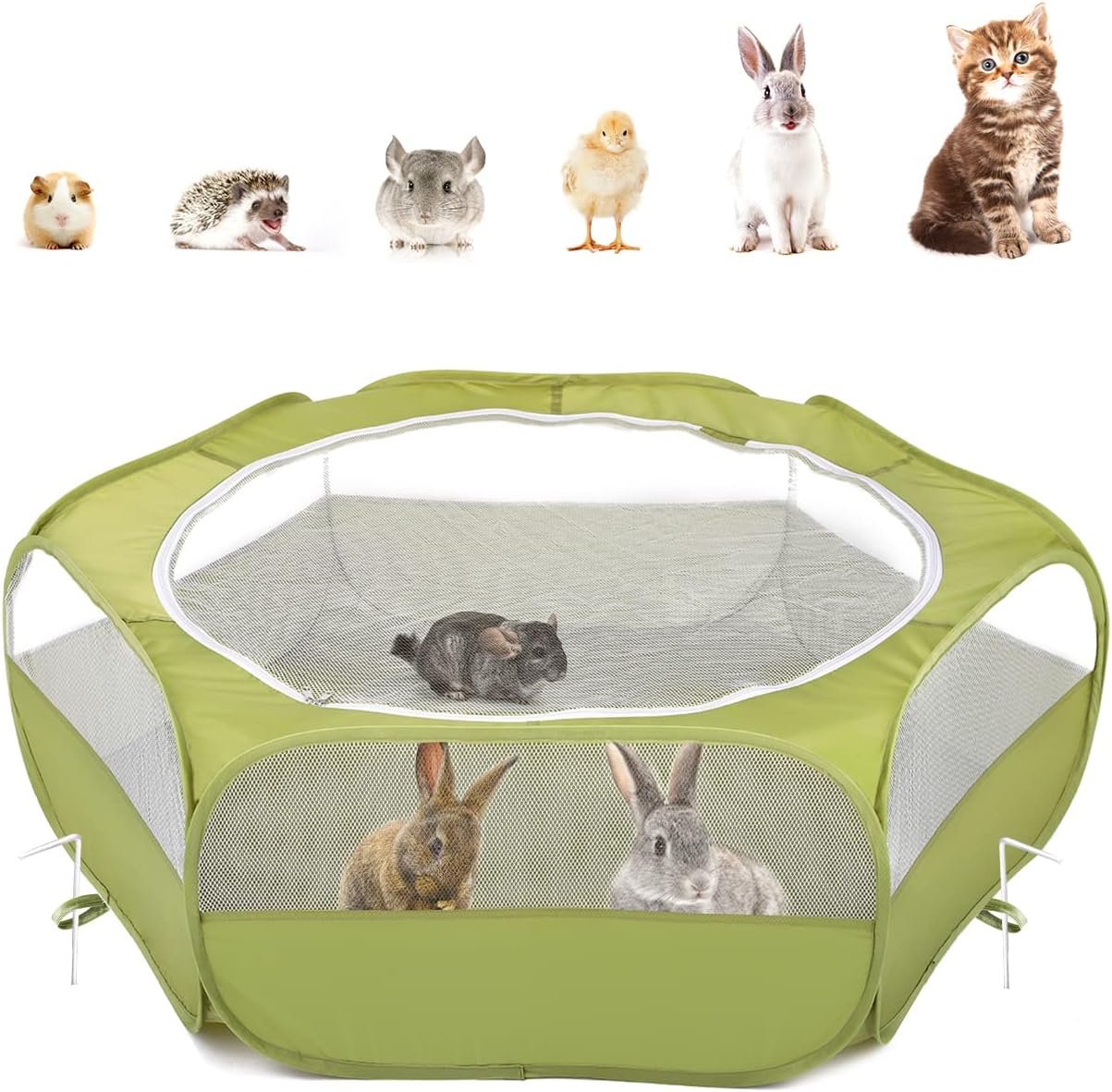 Pawaboo Small Animal Playpen with Zippered Cover,Green