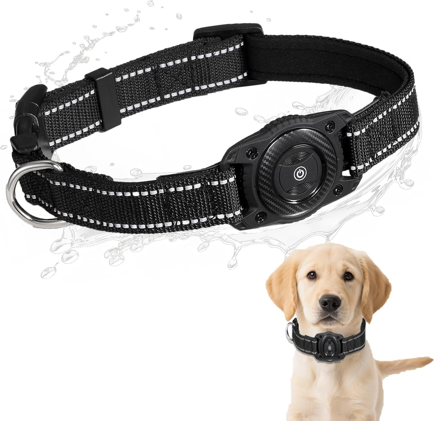 Tracking Dog Collar, Waterproof Pet Collar with a Tracker Tag for Apple Find My (iOS only) (Black, S)