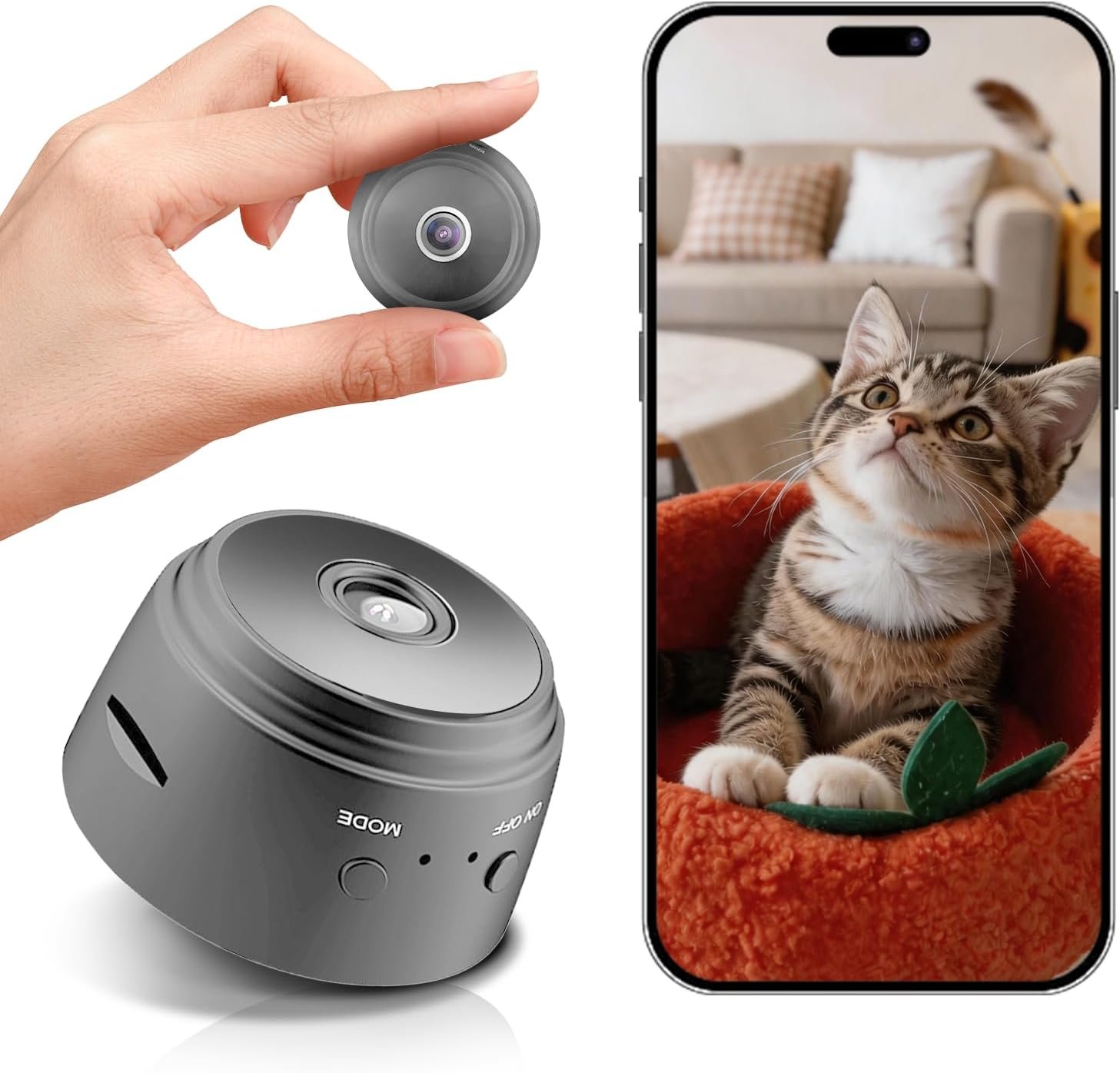 1080P HD Pet Robot Camera, Small Indoor Home Security Camera with App Control, Smart Wireless WiFi Camera for Cat, Dog, Baby, Elderly Monitor, Ivory Black