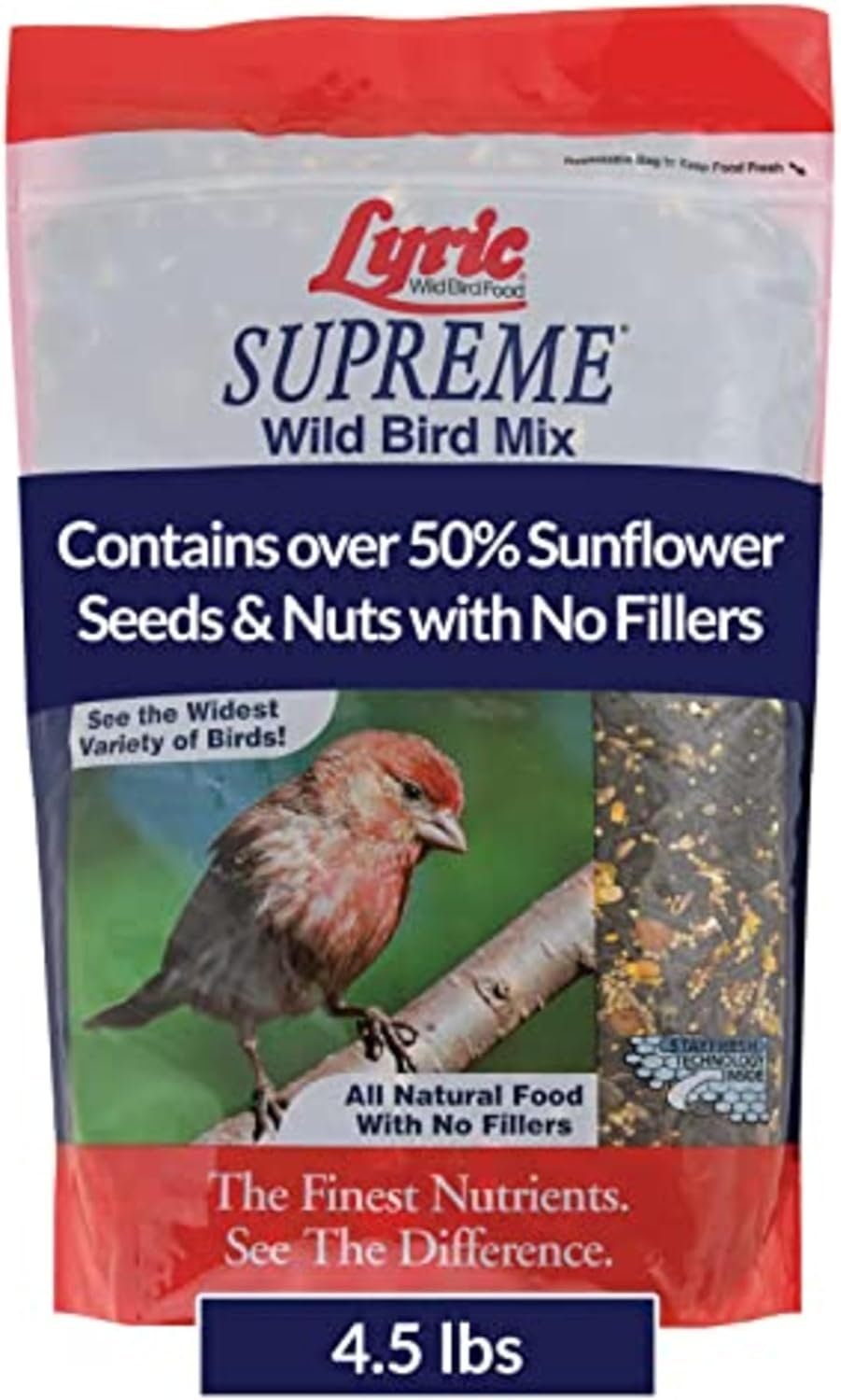 Lyric Supreme Wild Bird Seed – Wild Bird Food Mix with Nuts & Sunflower Seeds for Outside Feeders – Attracts Many Beautiful Songbirds – 4.5 lb bag