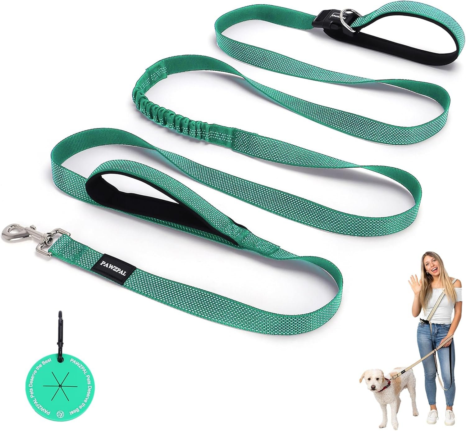 8FT-10FT Hands Free Dog Leash – Adjustable Waist/Crossbody 2-in-1 Belt with Shock-Absorbing, Traffic Handle & Reflective for Hiking, Canicross & Active Lifestyles (Mint Green)