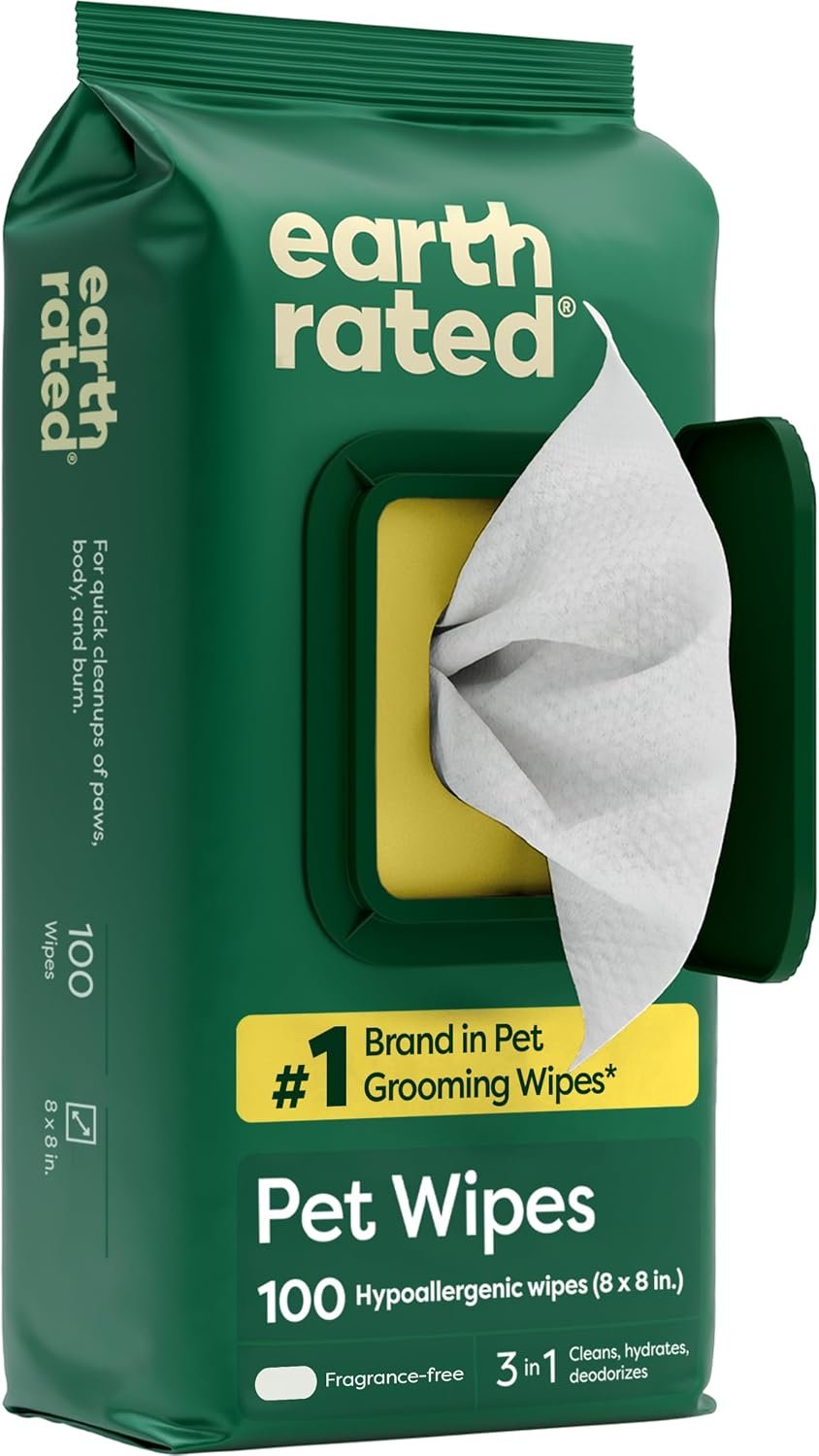 Earth Rated Dog Wipes for Paws & Butt, Deodorizing, Unscented, 100ct