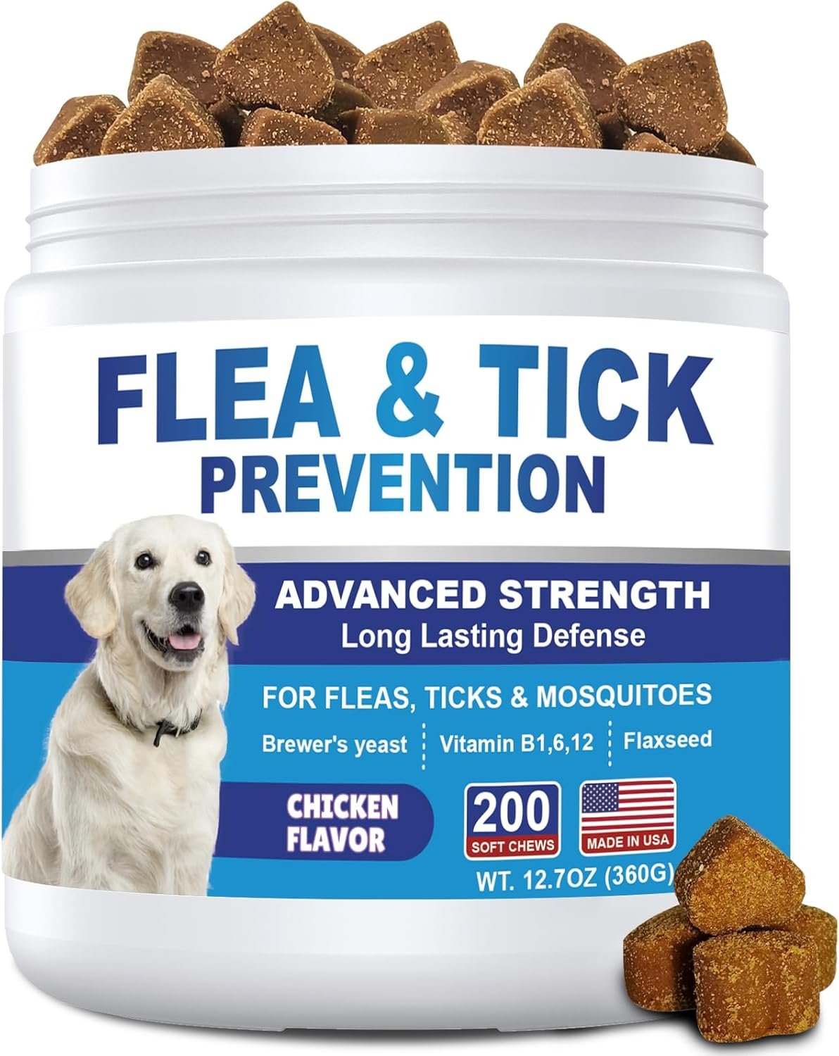 Flea and Tick Prevention for Dogs Chewables 200Ct – Flea and Tick Chews Supplement, Vet Recommended Supplement Chews, Skin & Coat Support for Dogs, Puppies, All Breeds & Sizes