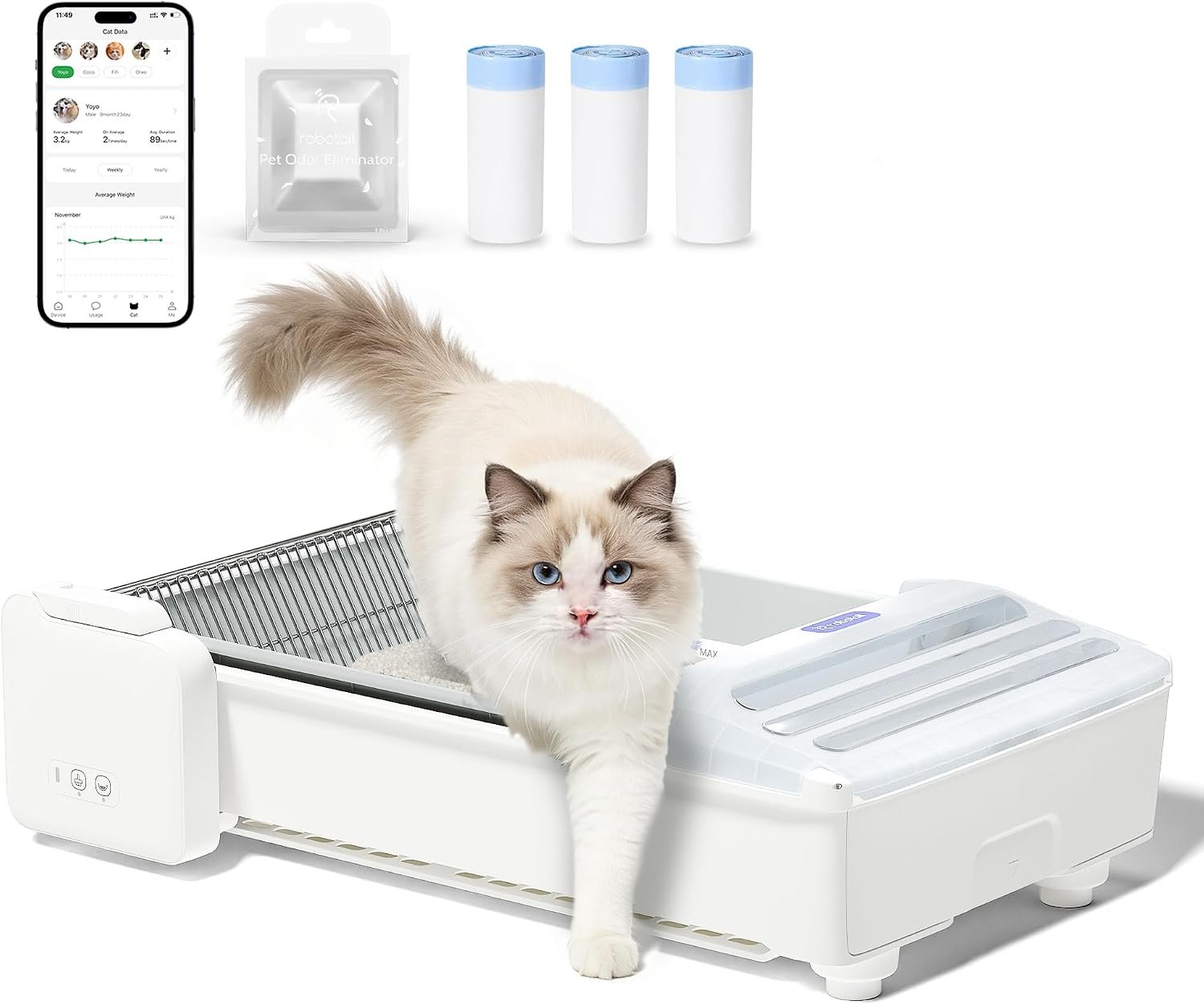 Self Cleaning Litter Box, 2026 Upgraded Open-Top Automatic Cat Litter Box for Multiple Cats, Weight Sensors Safety Protection/App Control/Odor Control/Easy Clean (White)