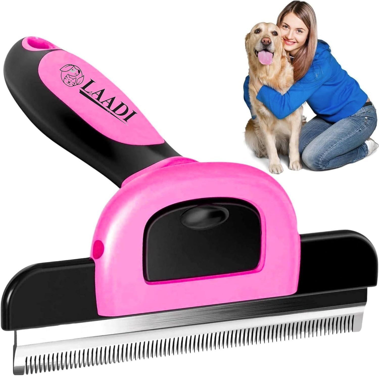 Laadi Deshedding Tool – Reduces Shedding by Up to 95% for Pets’ Grooming – Suitable for Dogs, Cats, Horses, and Rabbits