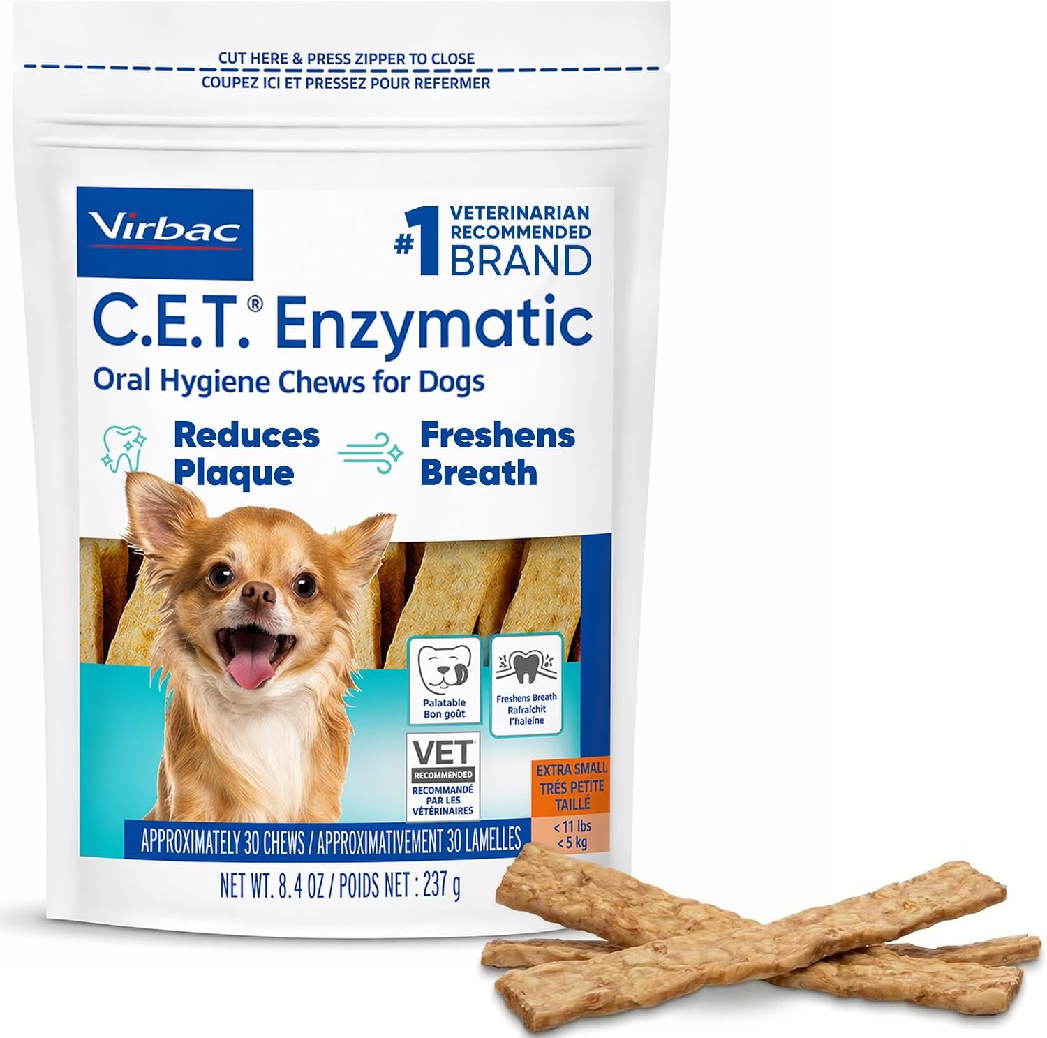 C.E.T. Enzymatic Oral Hygiene Chews for Dogs, Tartar Control, Extra Small