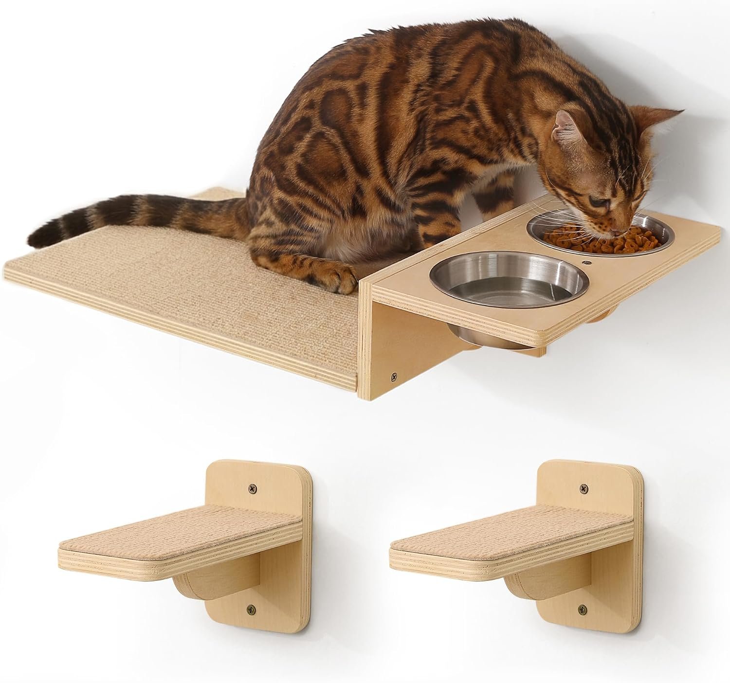 FUKUMARU Cat Wall Shelves, Food Station with 2 Steps