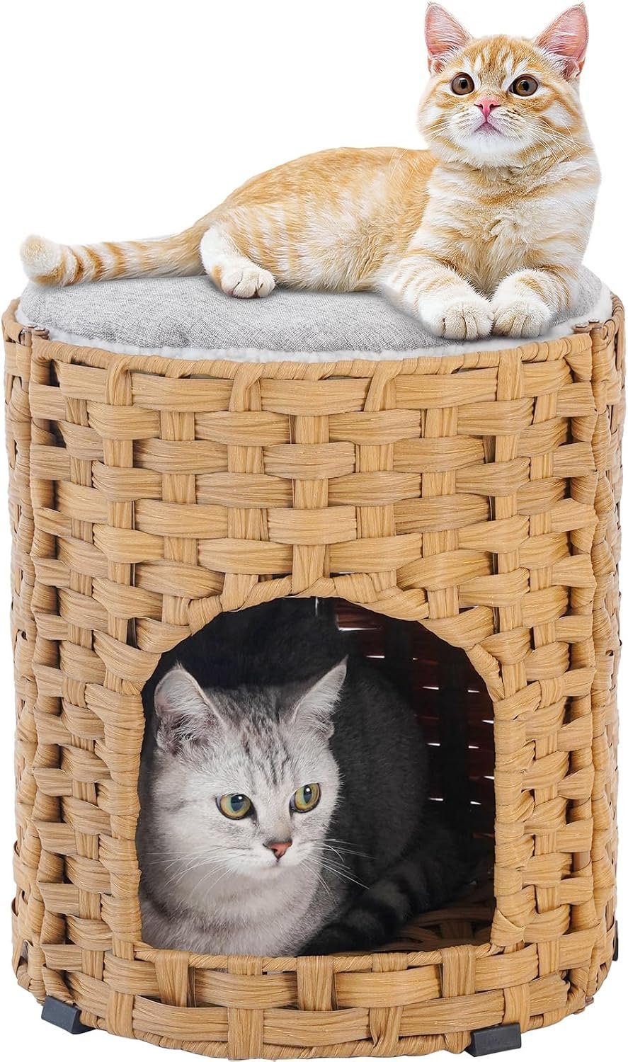 SETVSON Cat House for Indoor Cat, Small Handwoven PE Rattan Kitten Cave