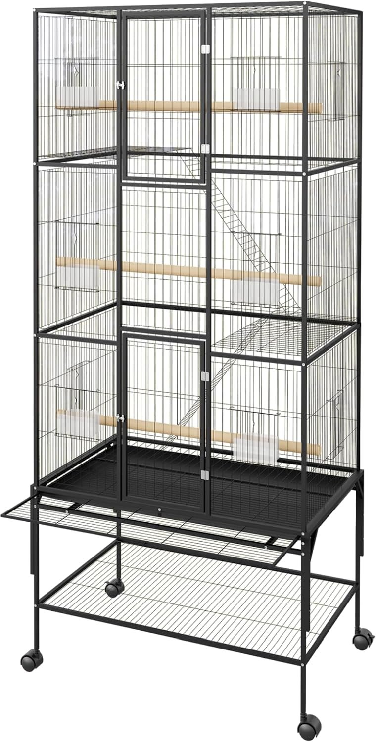 GarveeHome 69 Inch Large Bird Cage, Bird Cage with Rolling Storage Stands, Feed Bowls, Wide Tall Parrot Cage for Parakeets, Conures, Cockatiel, Cockatoo