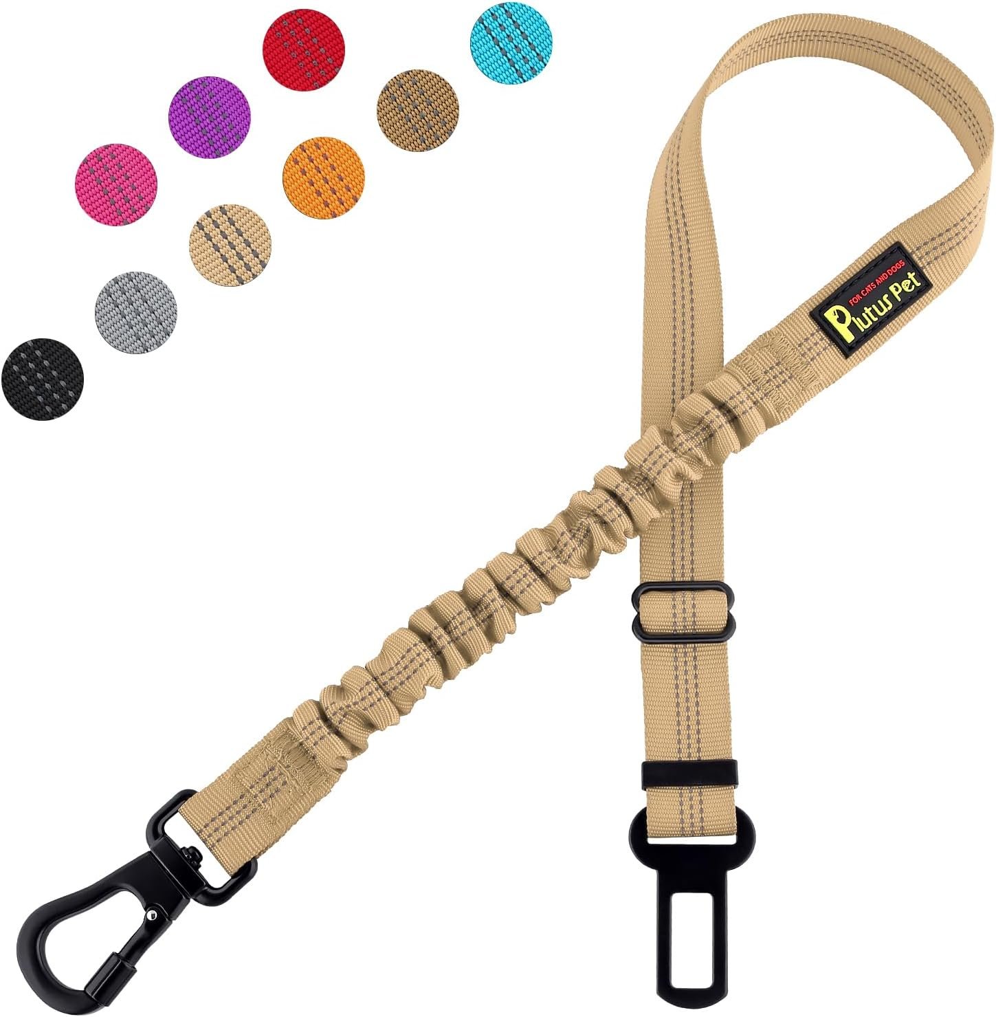 Plutus Pet Dog Seat Belt for Car, Adjustable Harness with Elastic Bungee