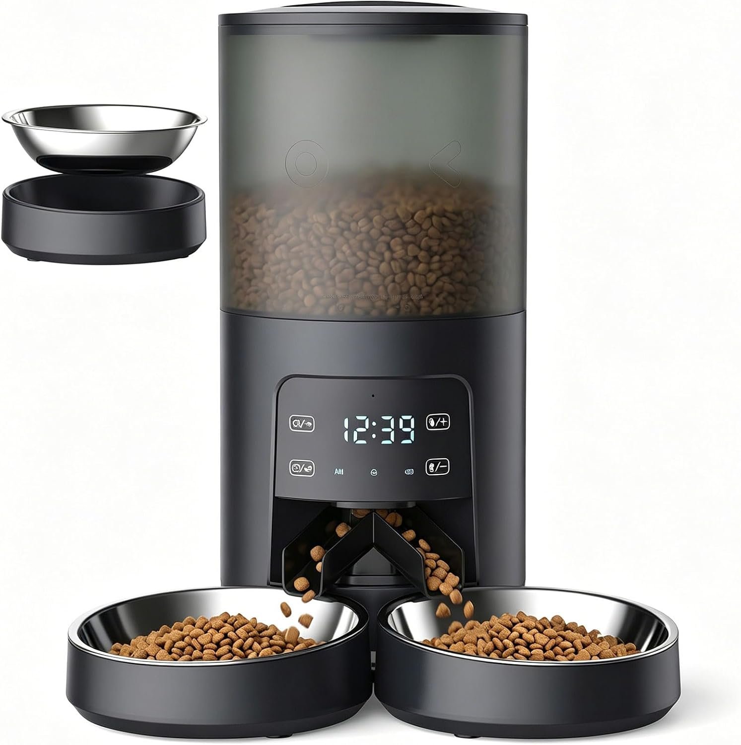 Sweetcrispy Automatic Cat Feeder for 2 Cats, 6L Automatic Pet Feeder, Black