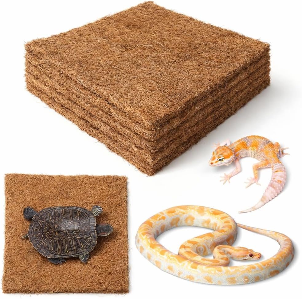 6-Pack Natural Coconut Fiber Reptile Carpet, 12×12 Inch Eco-Friendly Terrarium Liner & Bedding for Lizard, Snake, Turtle, Tortoise, Bunny Habitat