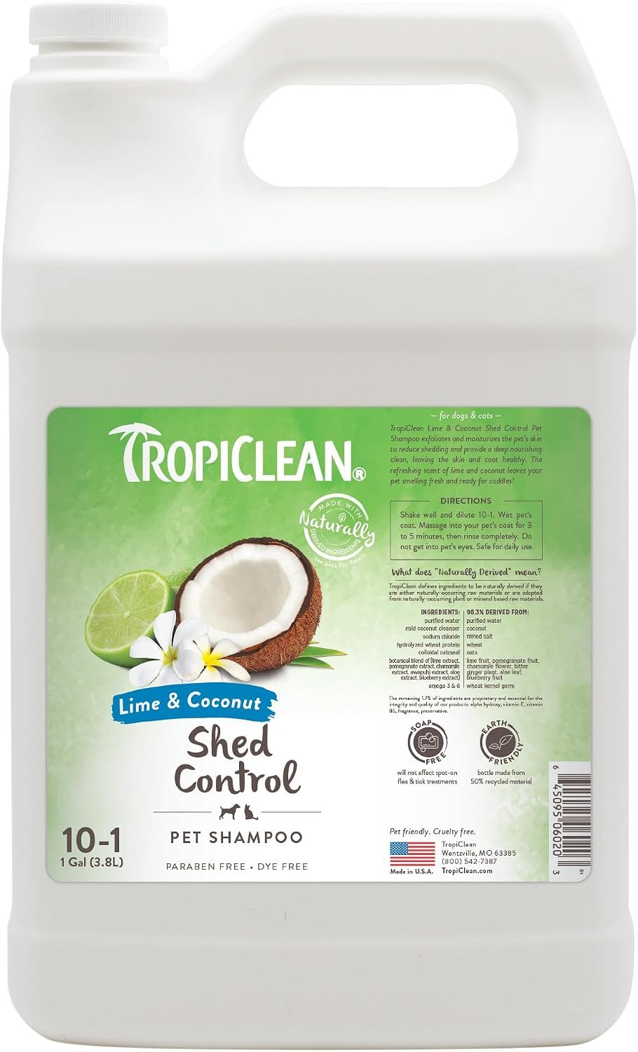 TropiClean Deshedding Dog Shampoo, Professional Dog Shampoo, Fast-Acting Shedding Control, Puppy Safe, Made in USA, Lime & Coconut Scent, 1 Gallon