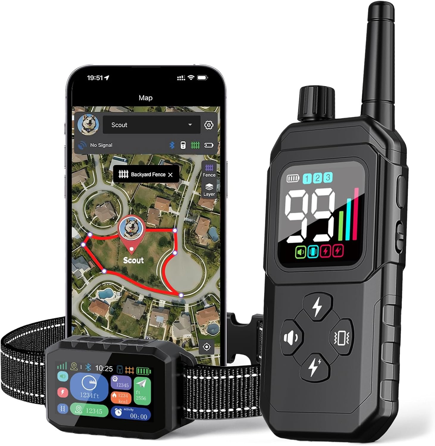 GPS Wireless Dog Fence & Remote Training Collar, Free APP Control, No Subscription Fee, Adjustable GPS Boundary, Black, Dogs 10-120 lbs