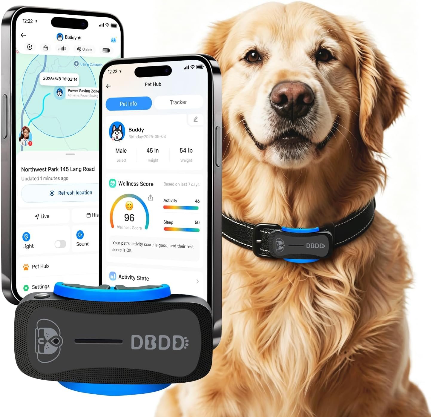 DBDD AI GPS Dog Tracker, Virtual Fence & AI Health Monitor, Waterproof
