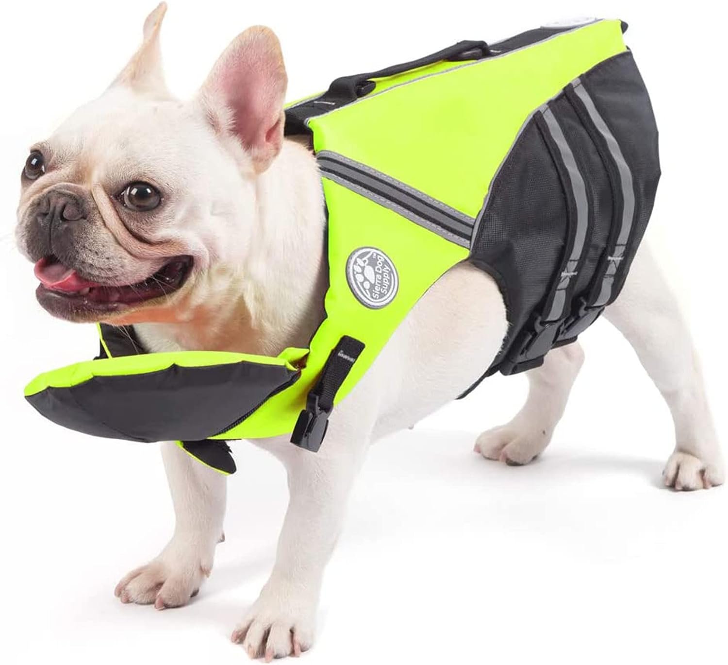 Petglad French Bulldog Life Jacket with Chin Float for Dog Swimming, Green