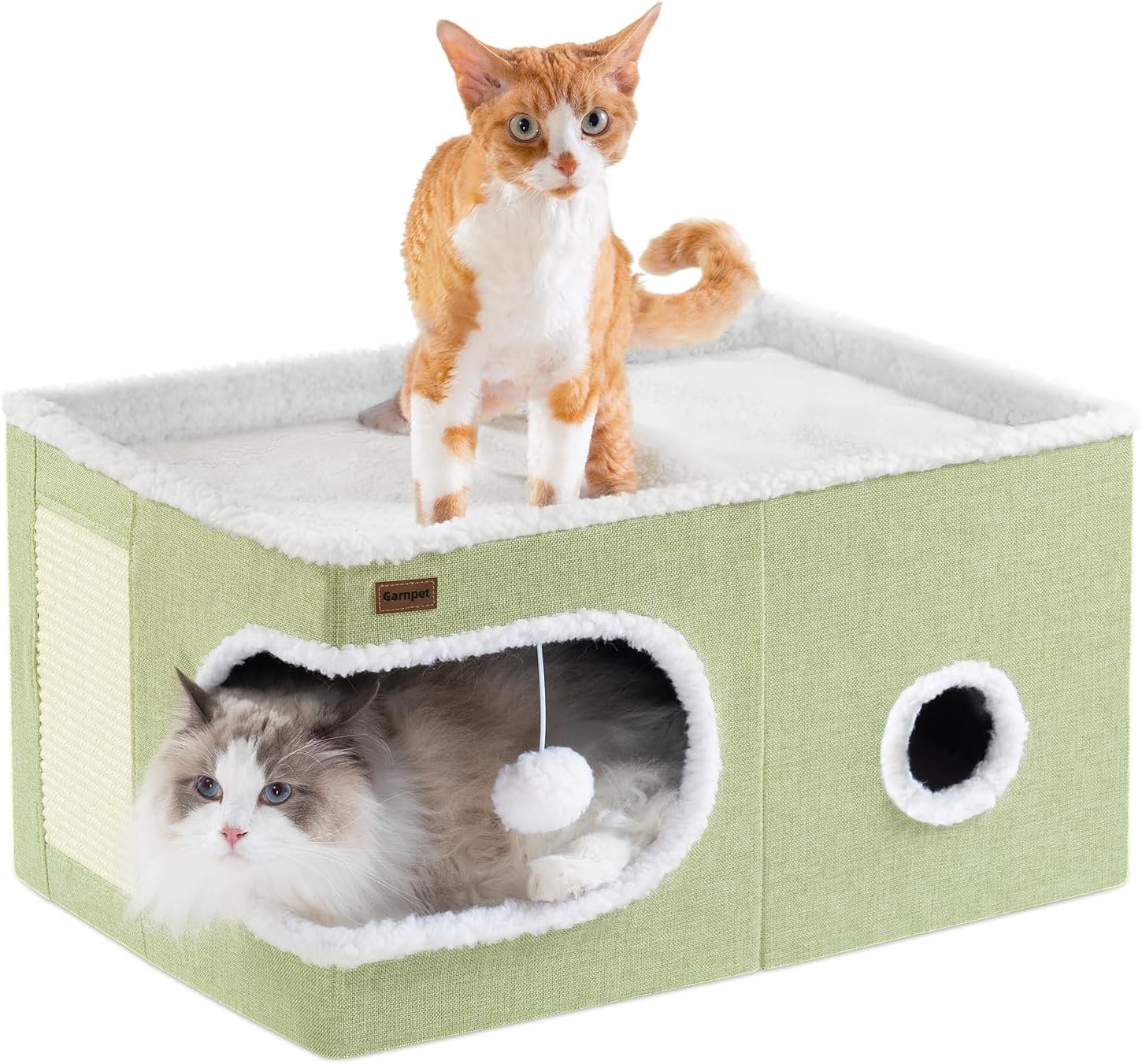 Garnpet Cat Bed for Indoor Cats Cube House, Covered Cat Cave Beds & Furniture with Scratch Pad and Hideaway Tent, Cute Modern Cat Condo for Multi Small Pet Large Kitten Kitty, Large, Green