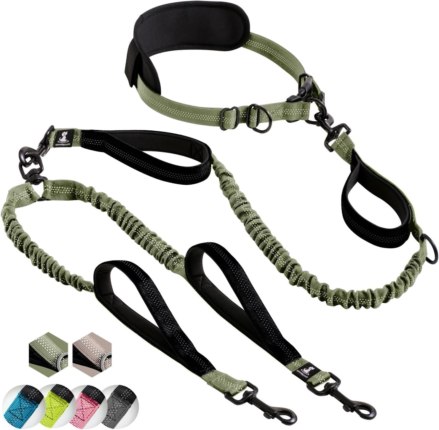 SparklyPets – Hands Free Dog Leash with Reflective Stitches – Waist Leash for Medium & Large Dogs Walking, Hiking, Training, Jogging, Canicross, Running