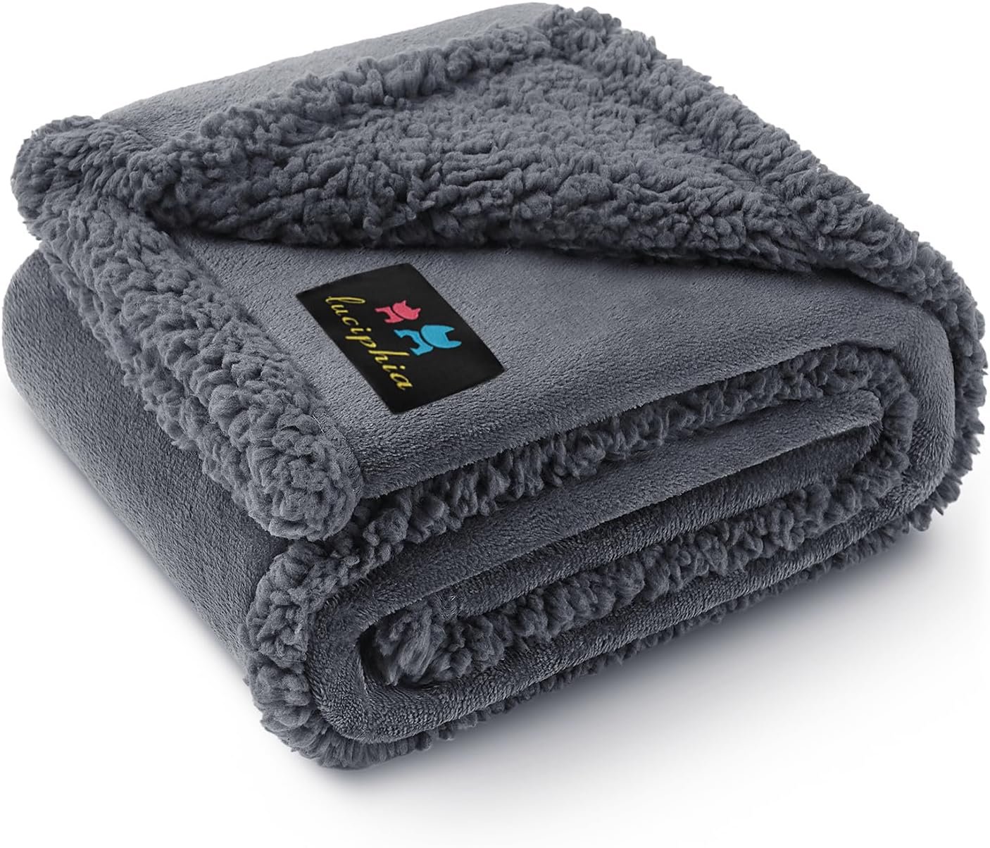 Waterproof Pet Blanket, Liquid Pee Proof Dog Blanket for Sofa Bed Couch, Reversible Sherpa Fleece Furniture Protector Cover for Small Medium Large Dogs Cats, Dark Gray Small（40″ x 28″）