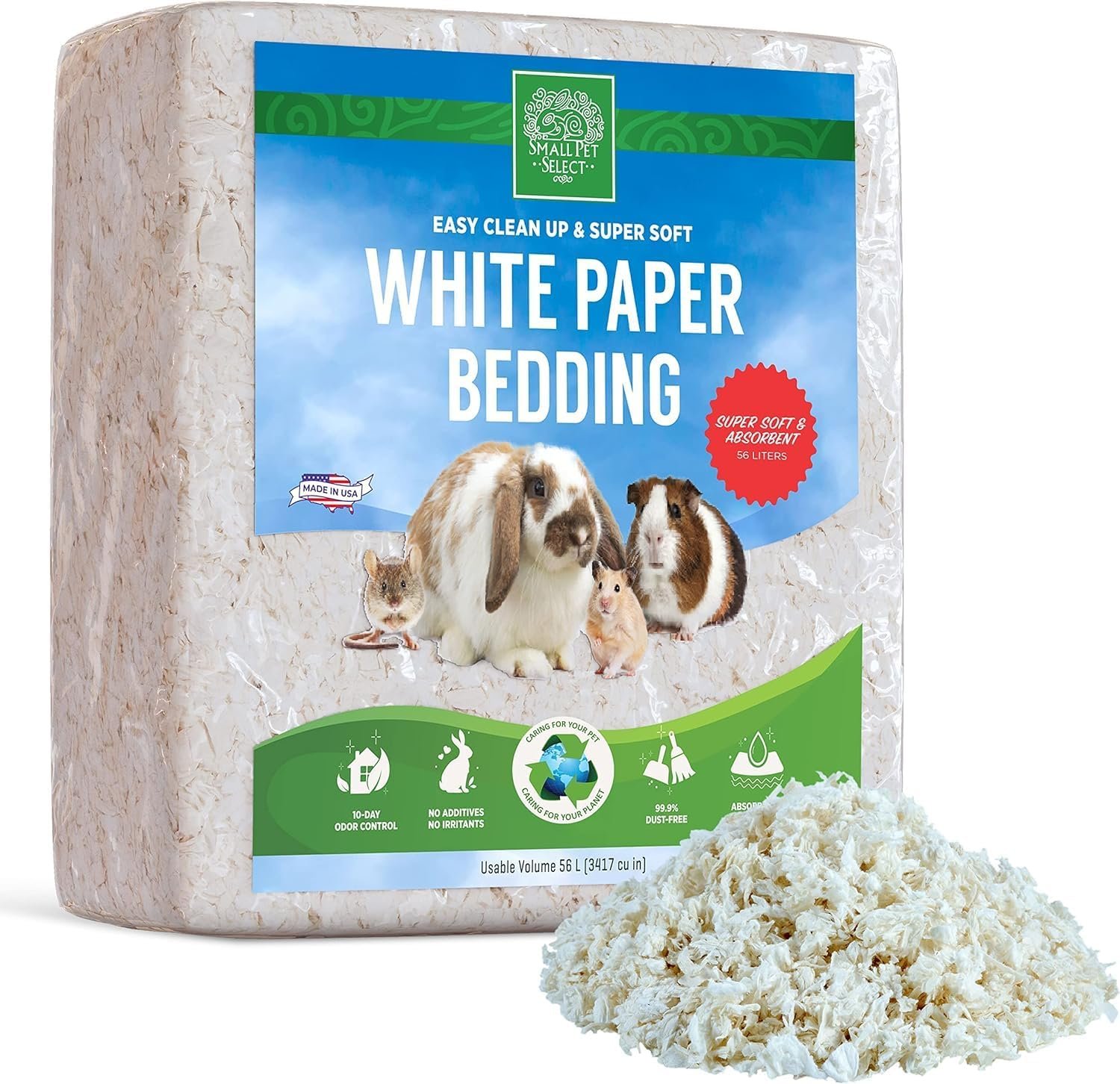 Small Pet Select White Paper Bedding, Guinea Pig, Odor Control, 56 L