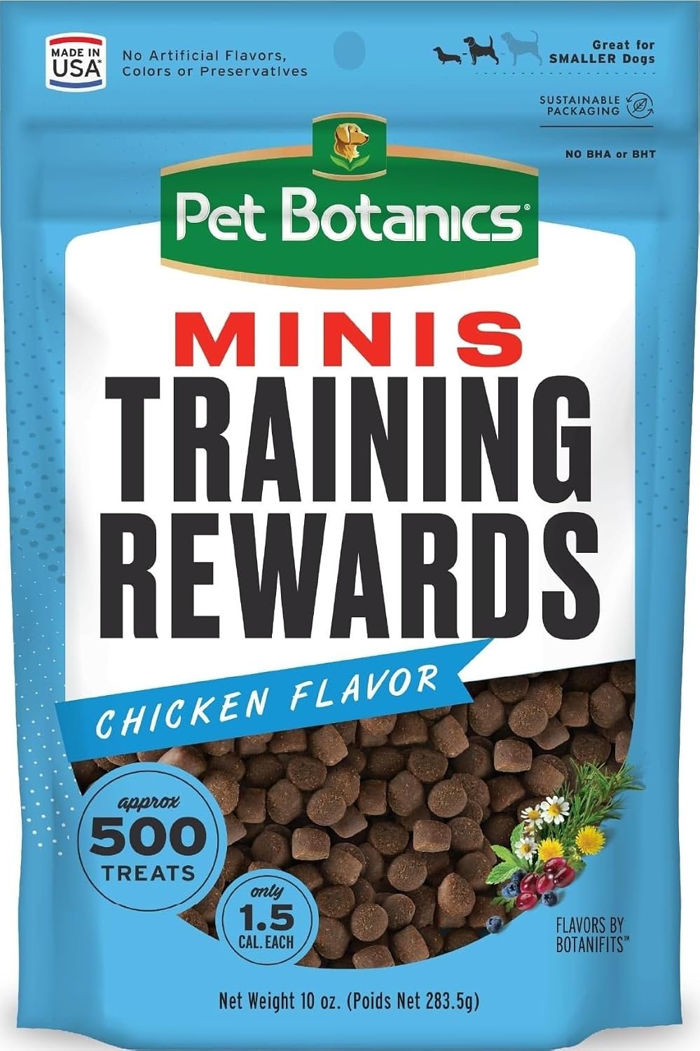 Pet Botanics 10 oz. Pouch Training Reward Mini Soft & Chewy, Chicken Flavor, with 500 Treats Per Bag, The Choice of Top Trainers