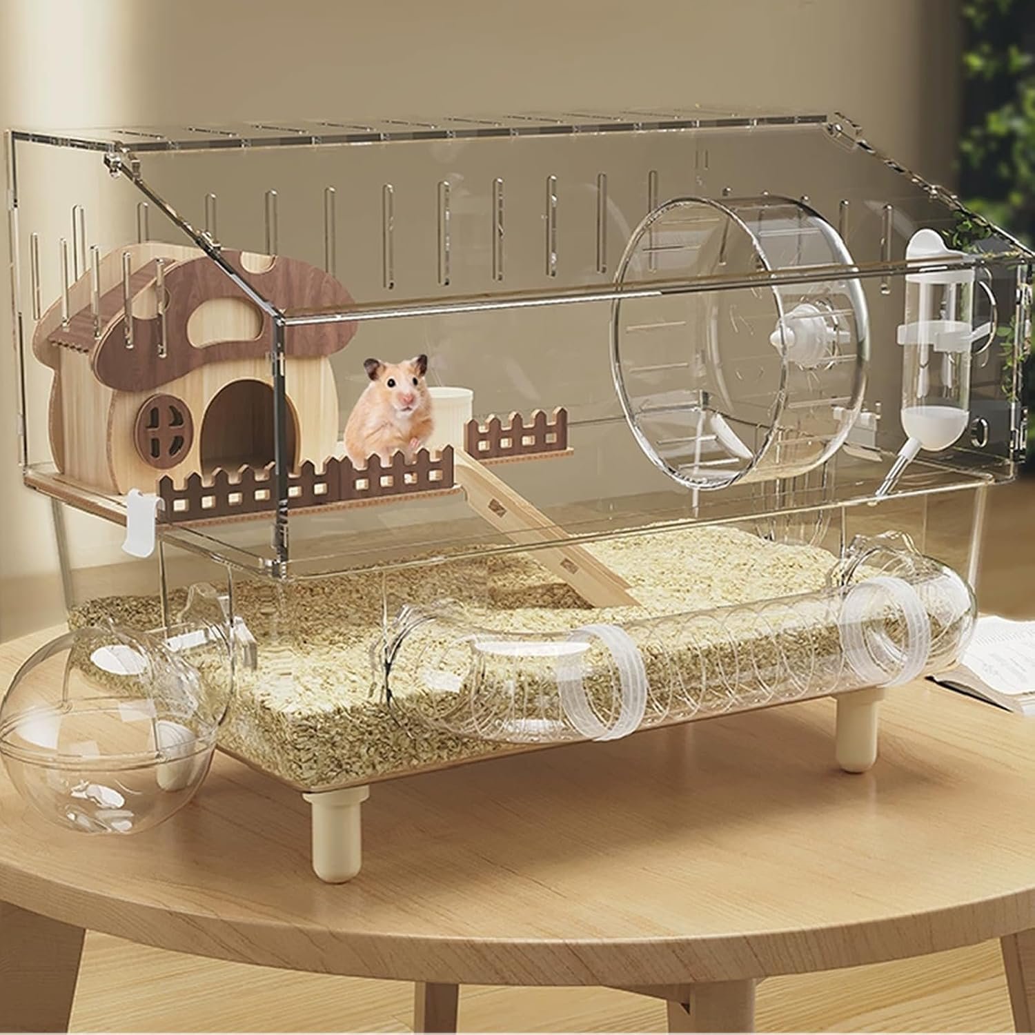8 in 1 Acrylic Hamster Cage with all accessories,2-Layer Hamster House with full transparent Viewing,Top Open Mouse Cage for Pet Mice,large Hamster Habitat for Dwarf Hamster,Gerbils; 18″x11″x13.4″