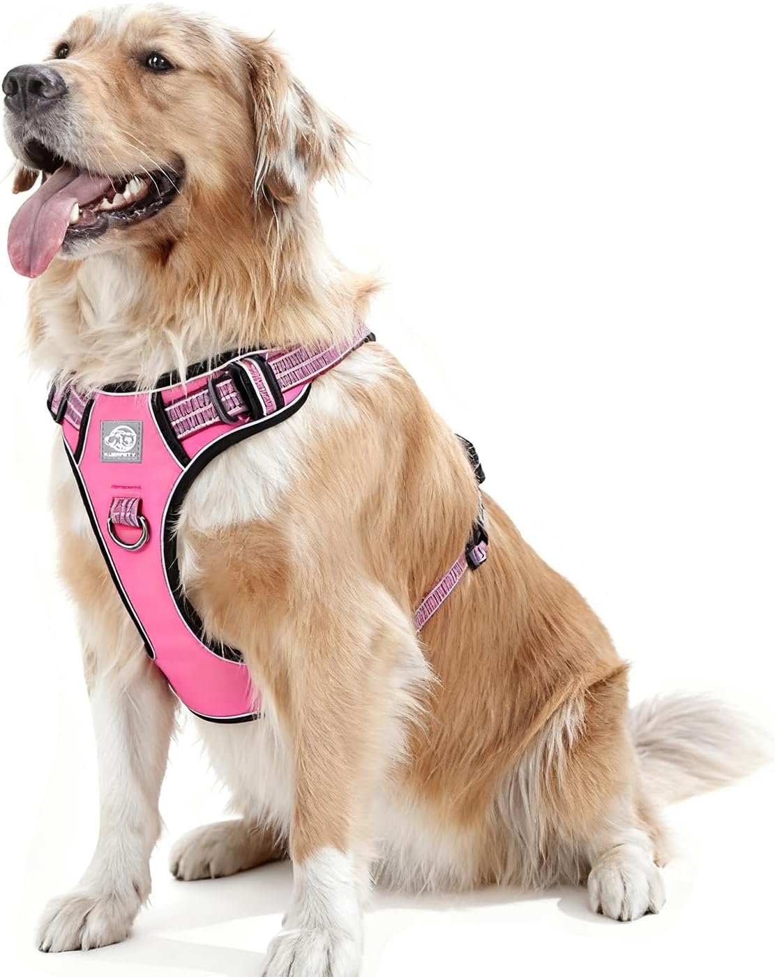 Dog Harness No Pull, 2 Leash Clips, Reflective Mesh Vest with Padded Chest, Adjustable Breathable Pet Harness for Medium Large Dogs (L, Hot Pink)