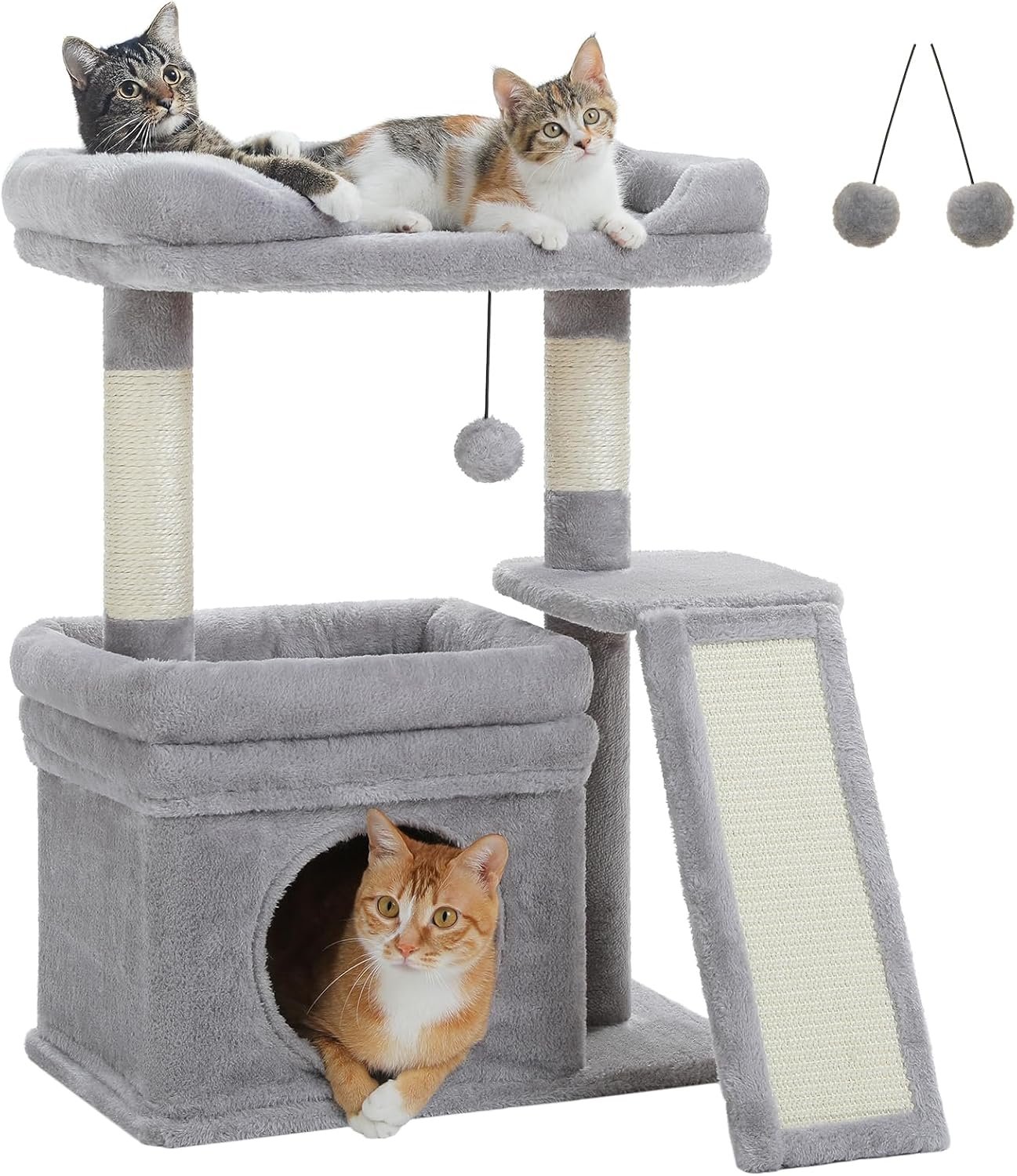 PEQULTI Cat Tree for Small Medium Cats, Gray Cat Tower for Indoor Cats