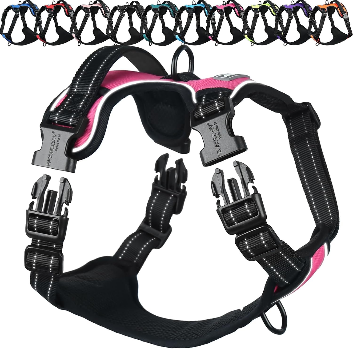 VIVAGLORY No Pull Dog Harness Vest Harness, M, Pink – Plain