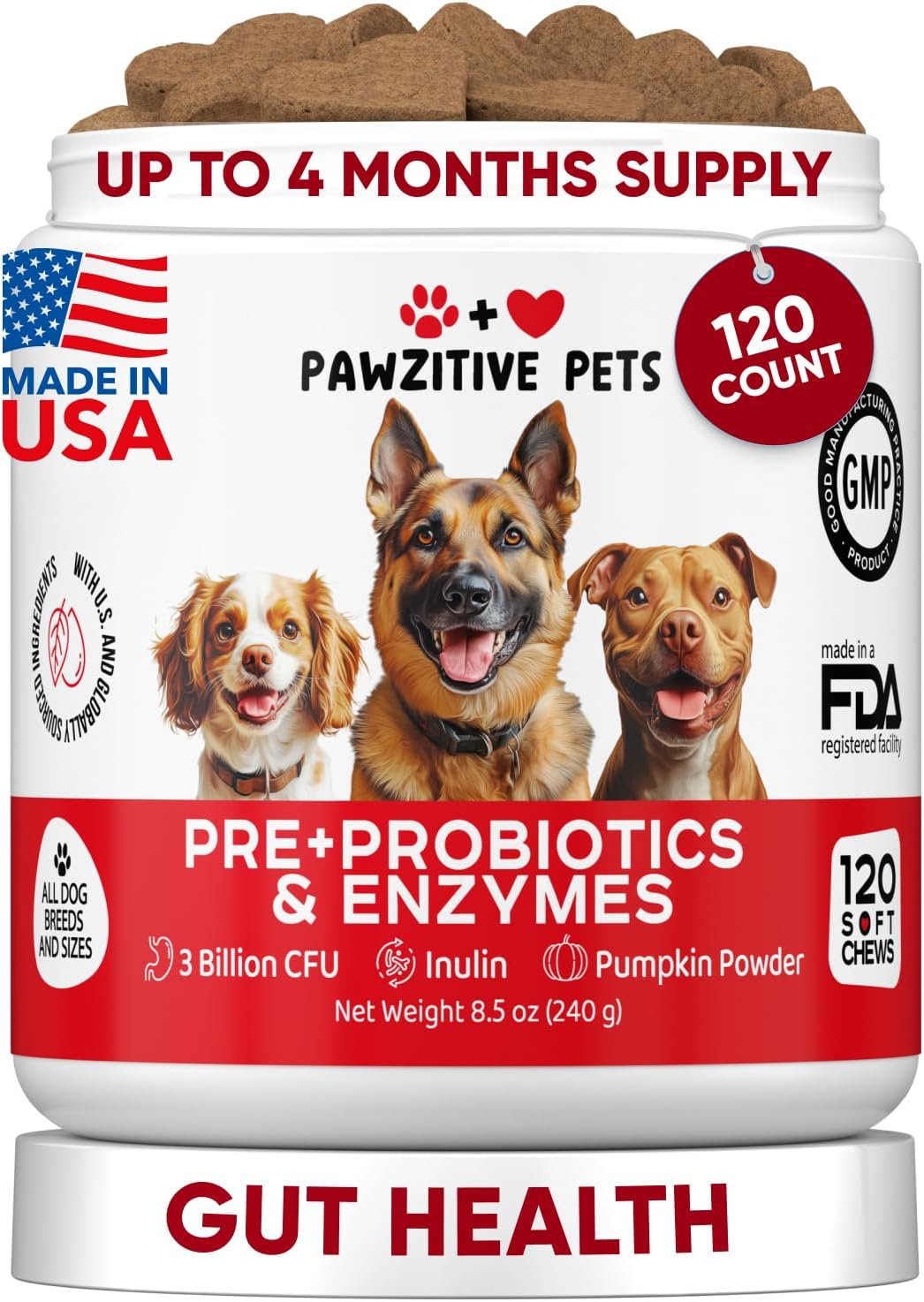 Probiotics for Dogs Digestive Health – Probiotic Chews for Gut Health, Itchy Skin Yeast, Diarrhea – USA Product – Immune Support Supplement – Dog Digestive Support & Allergy Relief Chews with Enzymes