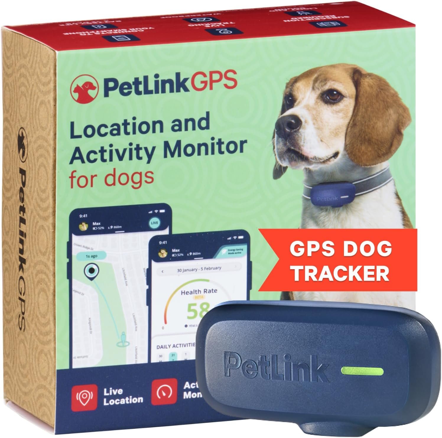 PetLink GPS Dog Tracker – Real-time Pet Tracker Collar – Waterproof Dog GPS Tracker with Virtual Fence