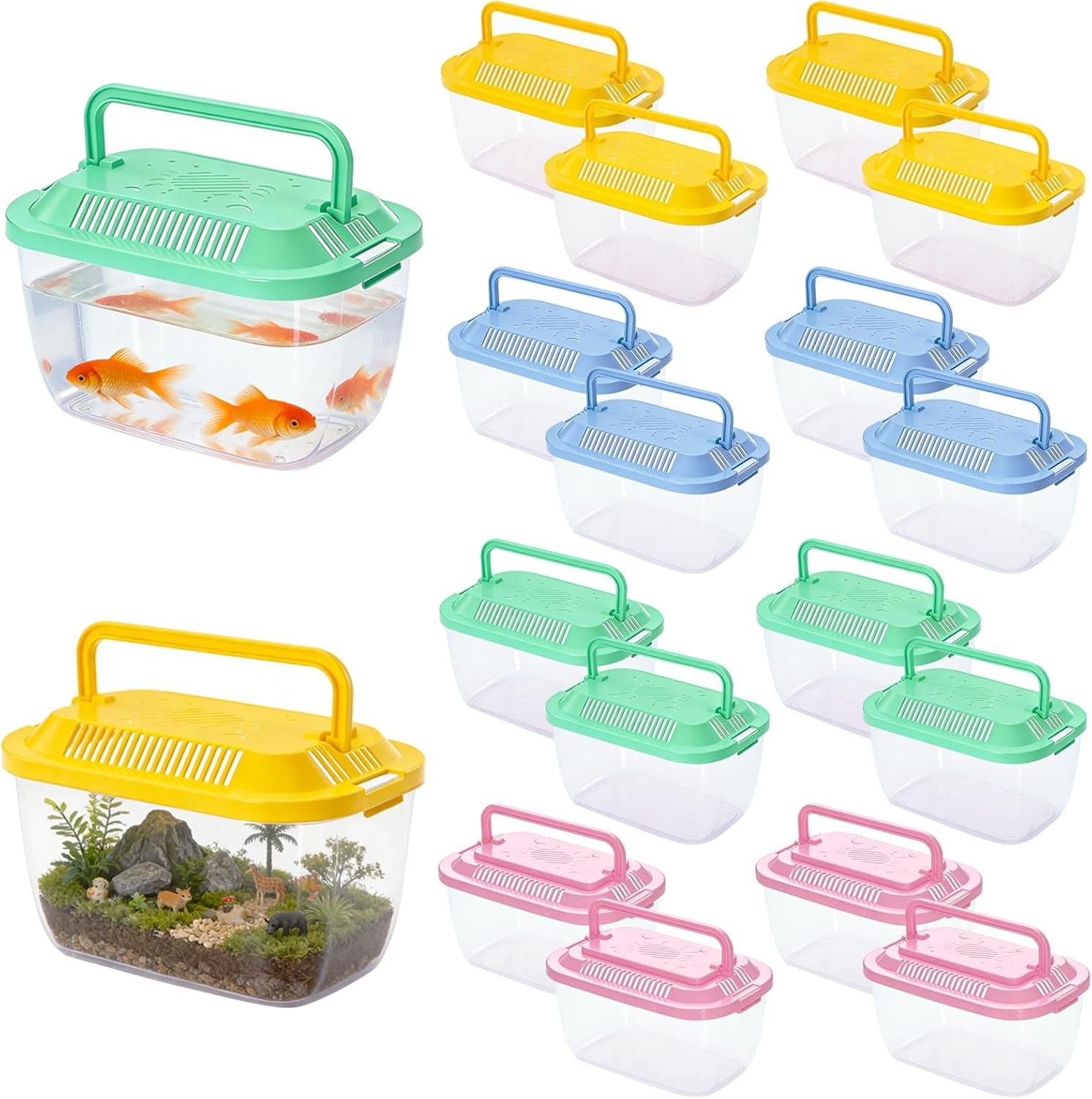 16 Pack Plastic Fish Tank, Small Reptile Terrariums Carrier Cage
