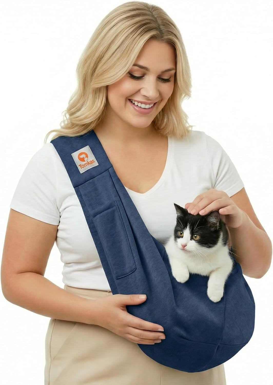 Tomkas Dog Cat Carrier Sling Classic Pocket & Classic Strap(M,Dark Blue)