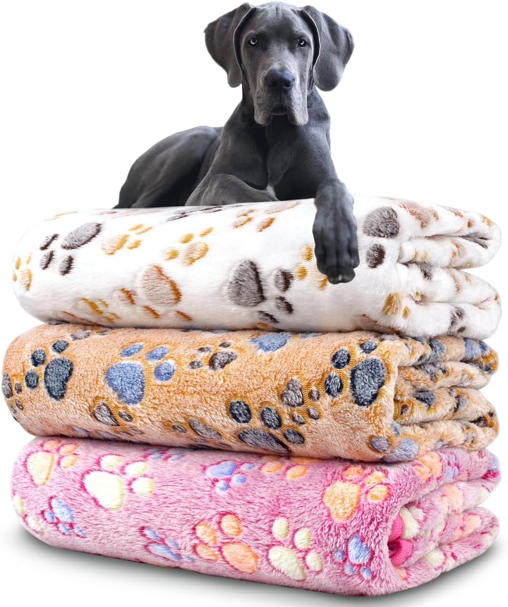 Dog Blankets for Medium Large Dogs, 3 Pack Dog Blanket Washable 41″ x 31″, Fuzzy Soft Pet Mat Throw Cover for Kennel Crate Bed, Cute Paw Pattern, Cat Blanket, Blankets for Dogs, Pet Blanket