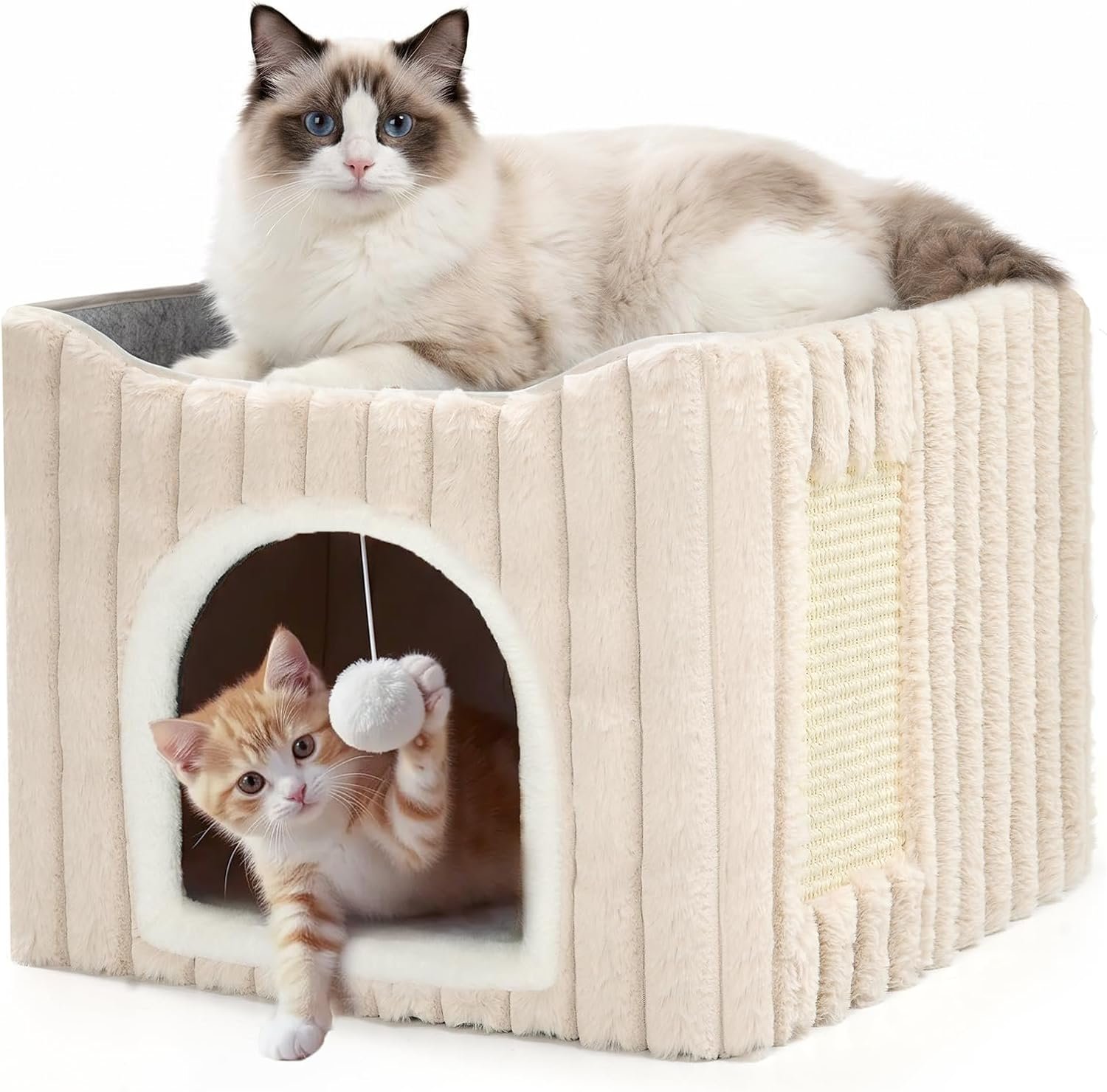 Avont 3-in-1 Cat Cave Bed for Indoor Cats with Scratch Pad