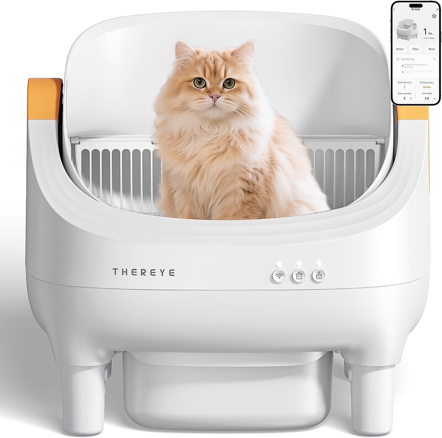 Thereye Self Cleaning Cat Litter Box with AppControl,OpenTop Design Yellow