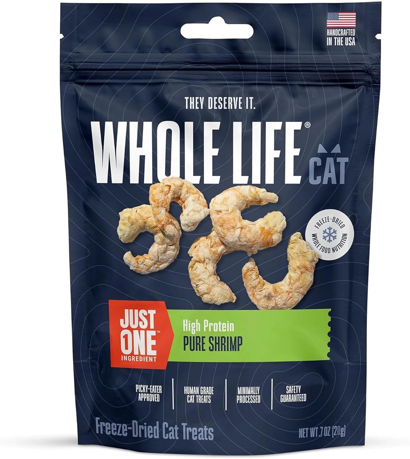 Whole Life Cat Just One Shrimp Freeze Dried Cat Treats – Human Grade High Protein Food, Healthy Training Snacks, Freeze Dried Shrimp Food Toppers, USA Made Natural Treats – .7 oz (Pack of 1)