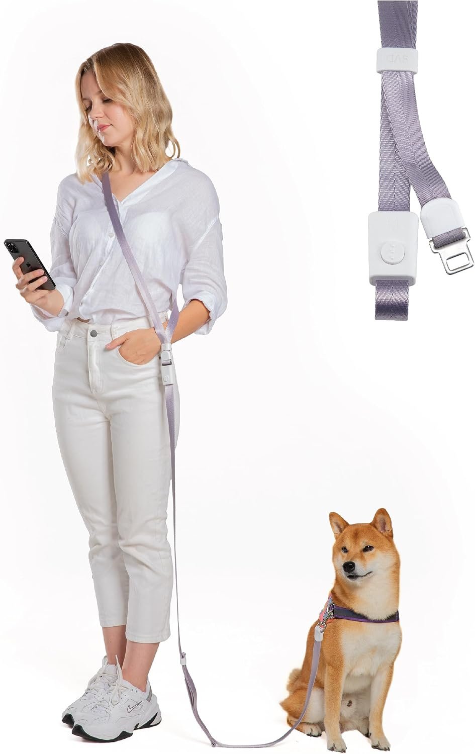 SVD.PET 4-in-1 Hands Free Dog Leash, Versatile Crossbody Dog Waist Leash with Easy Release Buckle, Adjustable Waist Fit for Walking, Jogging and Running Your Pet (Purple)